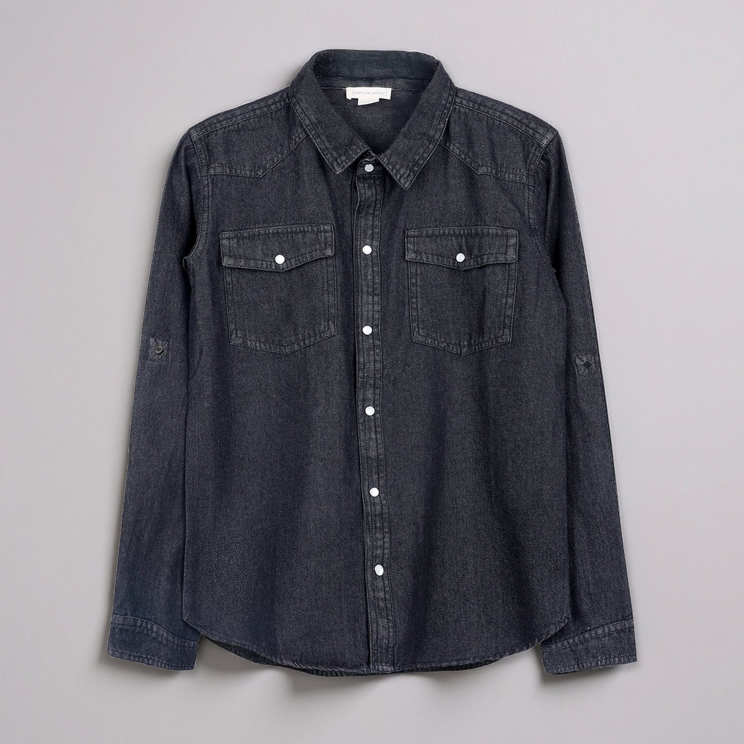 Boys Denim Shirt Full Sleeves Regular Fit Collared Neck Curved Hem Casual Wear For Kids