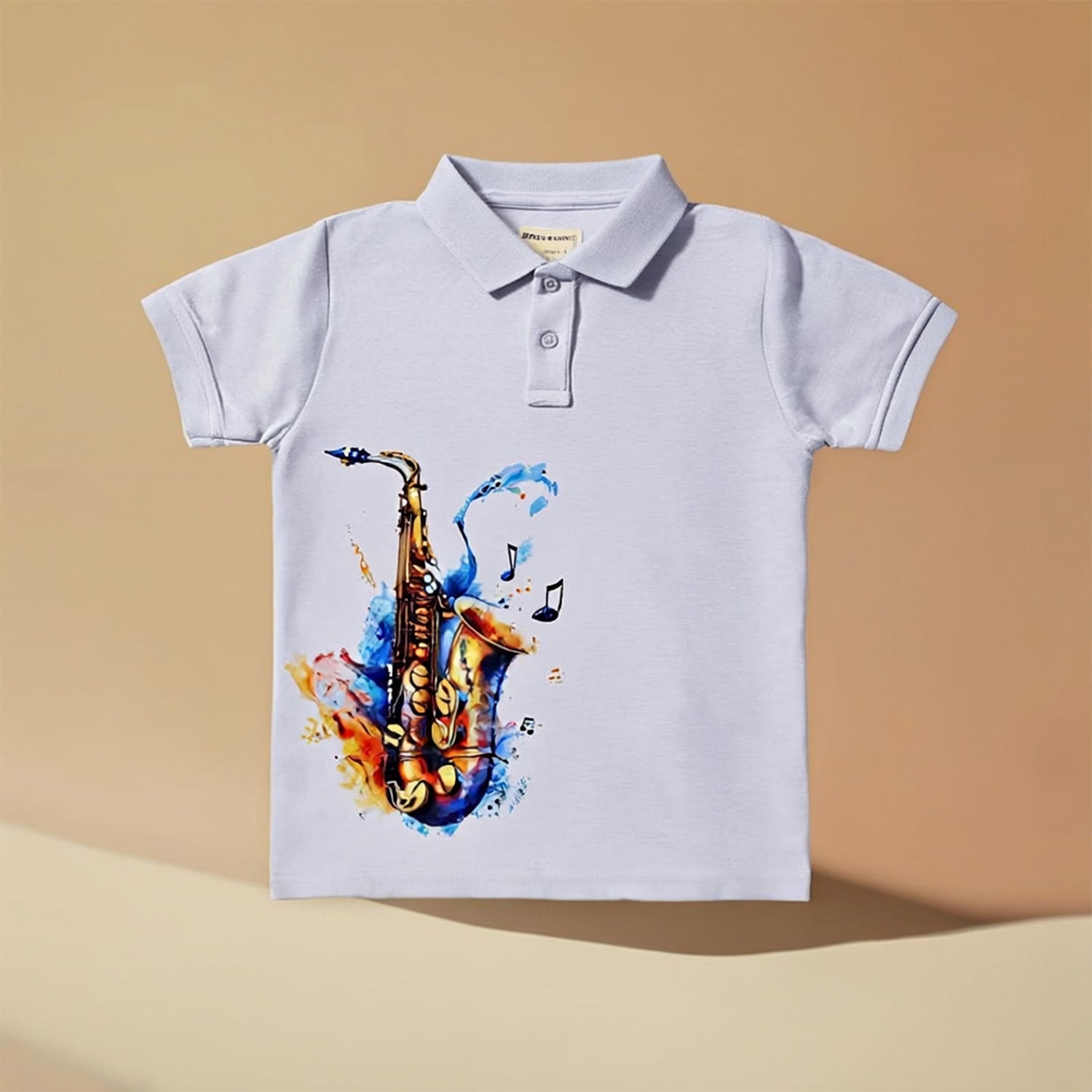 Boys White Polo Neck Cotton Graphic Print Short Sleeve Casual Regular Fit T-Shirt