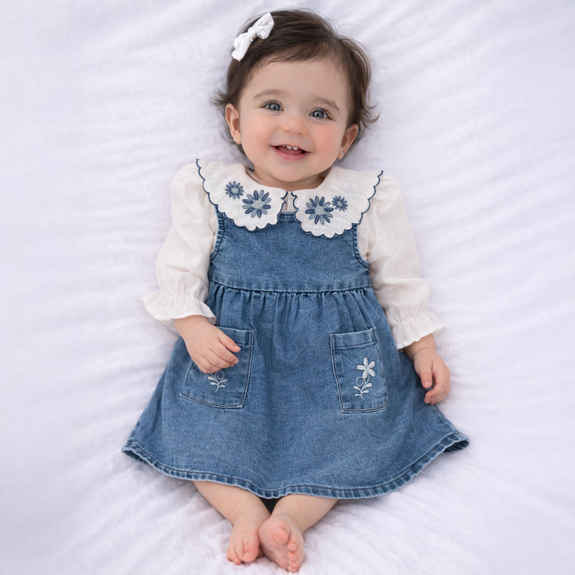 Baby Girl Dungaree Denim Dress with Embroidered Collar Cotton Top for Infant  Girls – Purple United Kids