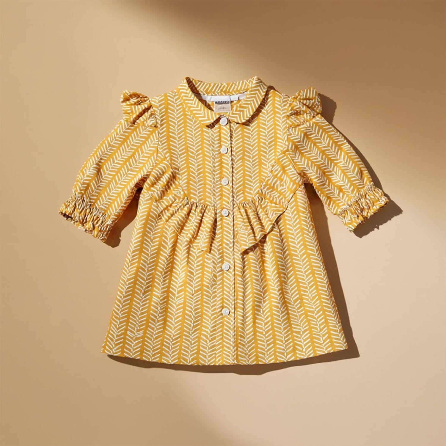 Kids Girls Cotton-Blend Full Sleeves Collared Neck Printed Ruffle Top