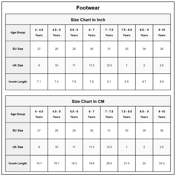 Product Size Chart