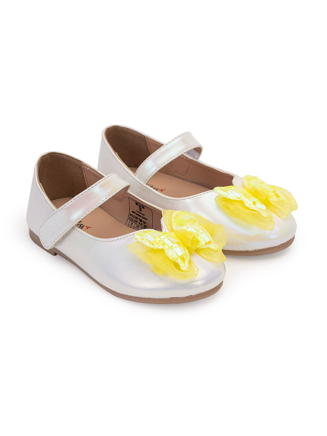 Kids Girls Shimmer White Ballerinas with Flower Detail