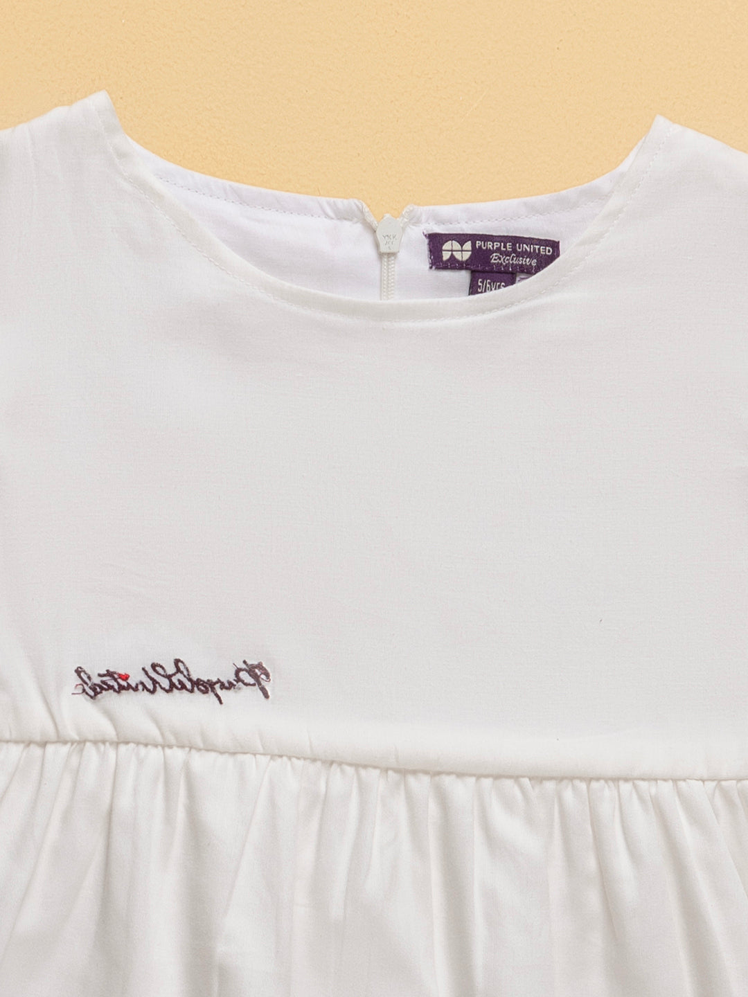Kids Girls Cotton Round Neck Bell Sleeves Fit & Flare Dress With Colourblocked Design