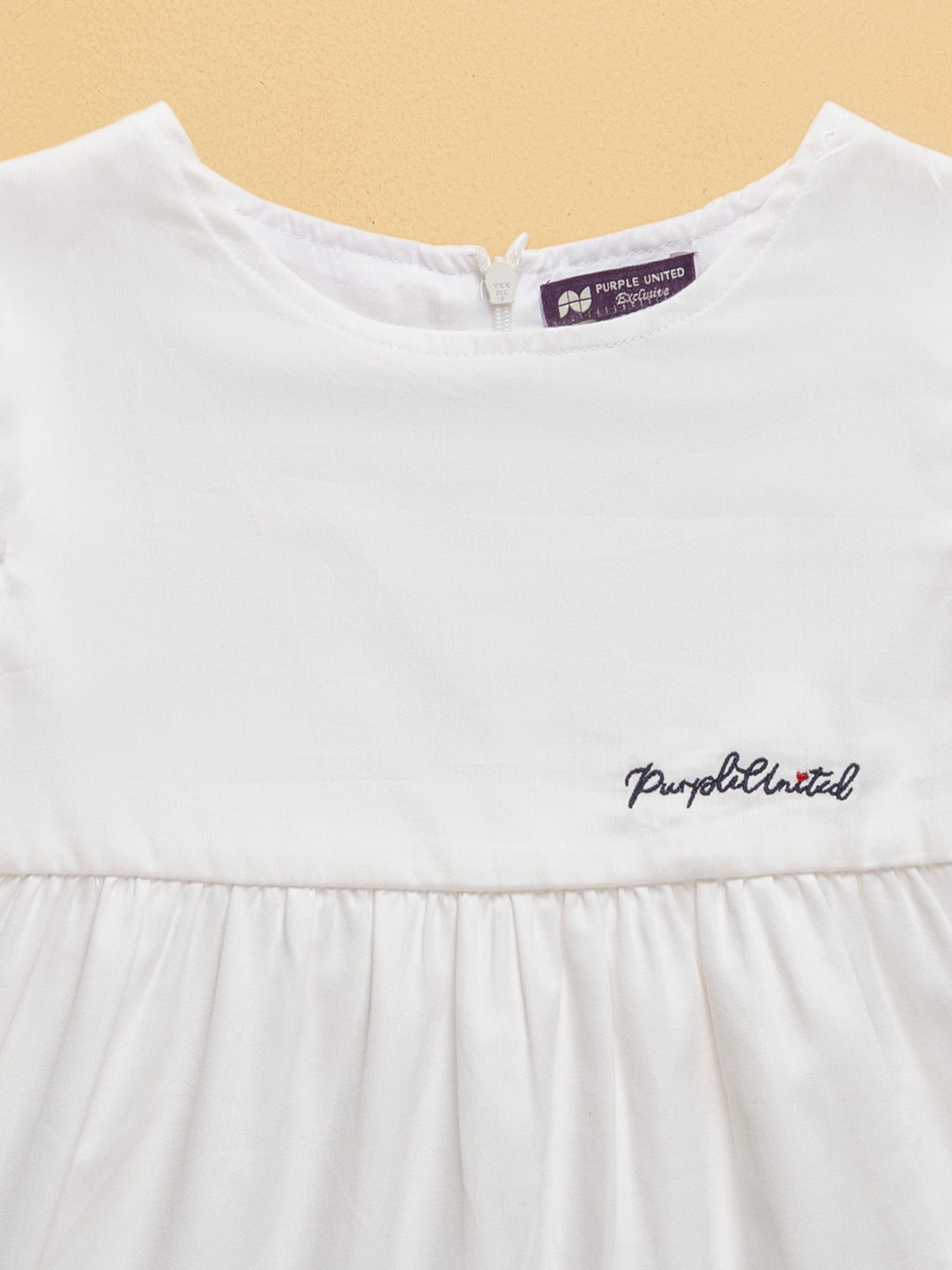 Kids Girls Cotton Round Neck Bell Sleeves Fit & Flare Dress With Colourblocked Design