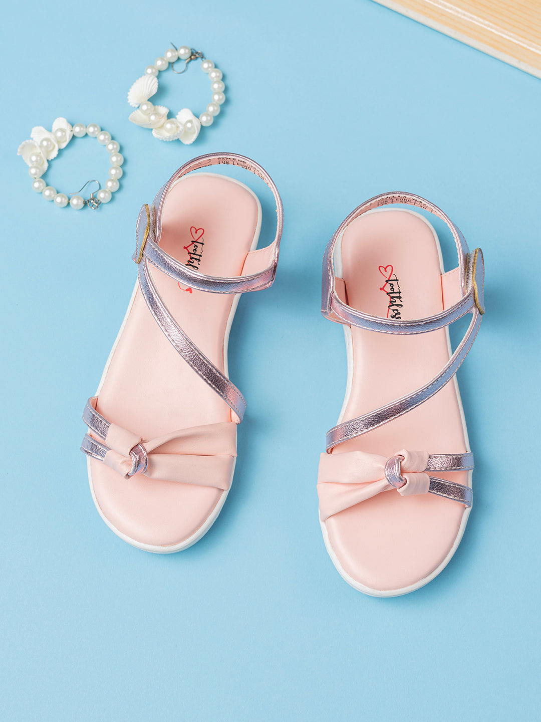 Kids Girls Pink Stylish Ankle Strap Flat Sandals