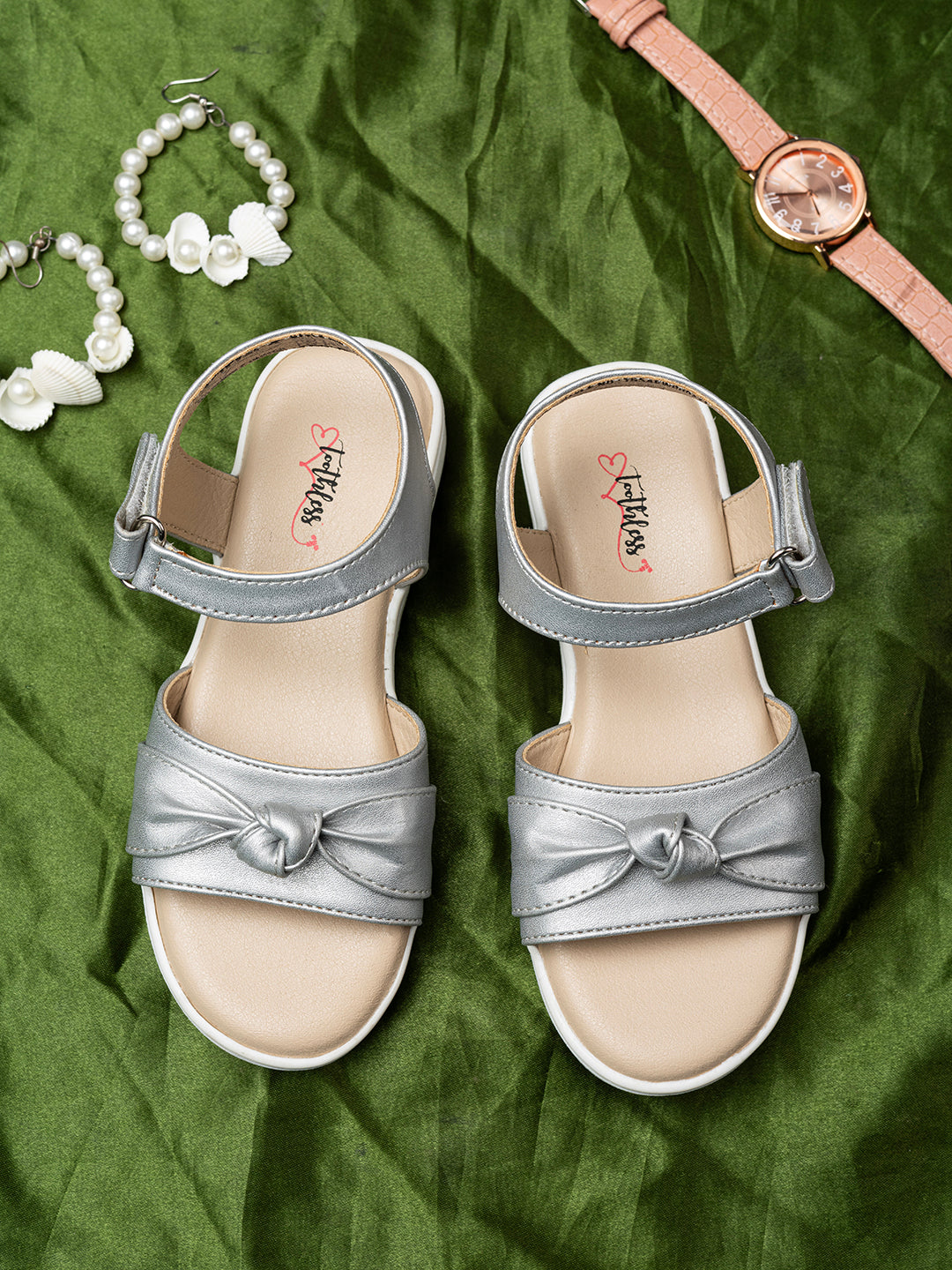 Kids Girls Rose Gold Stylish Ankle Strap Flat Sandals