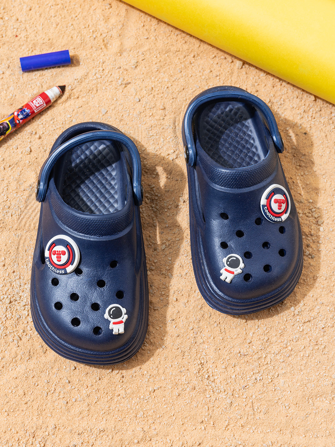 Kids Boys Navy Blue Lightweight & Waterproof Slip-On Clogs with Backstrap