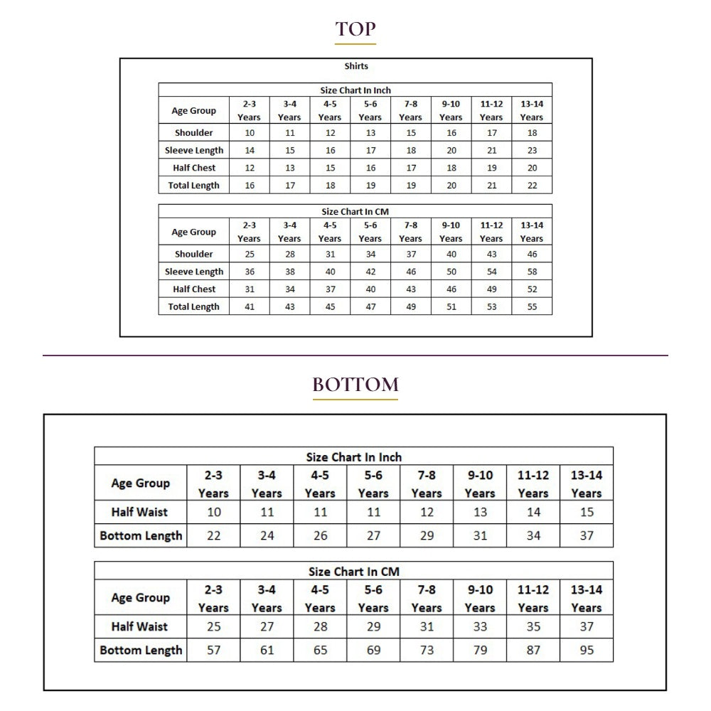 Product Size Chart