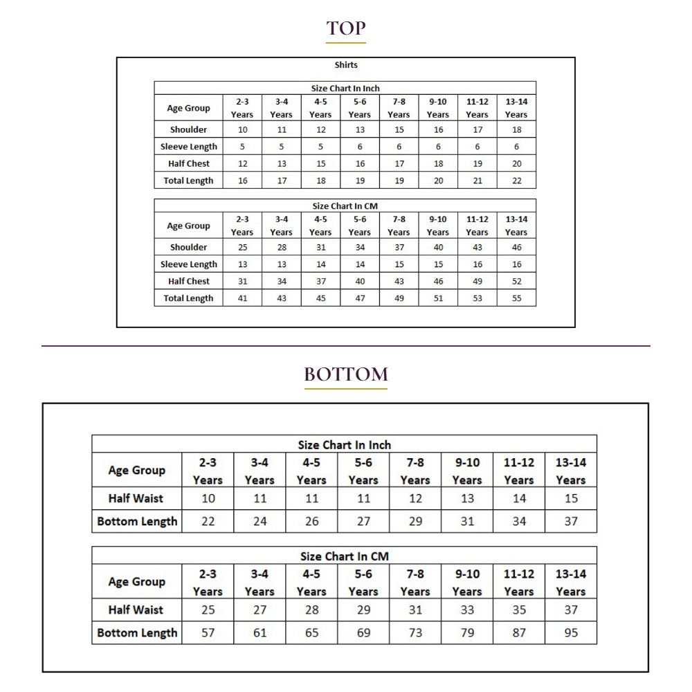 Product Size Chart