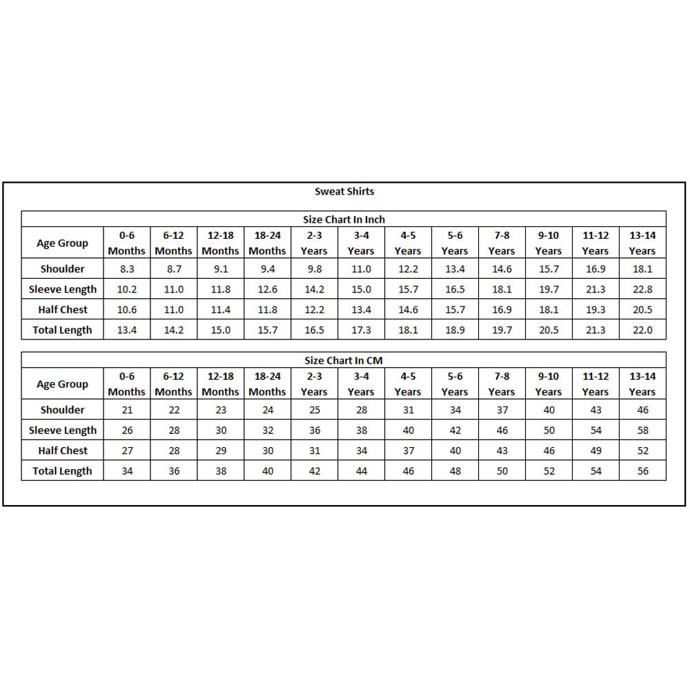 Product Size Chart
