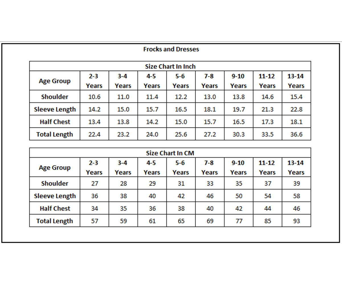 Product Size Chart