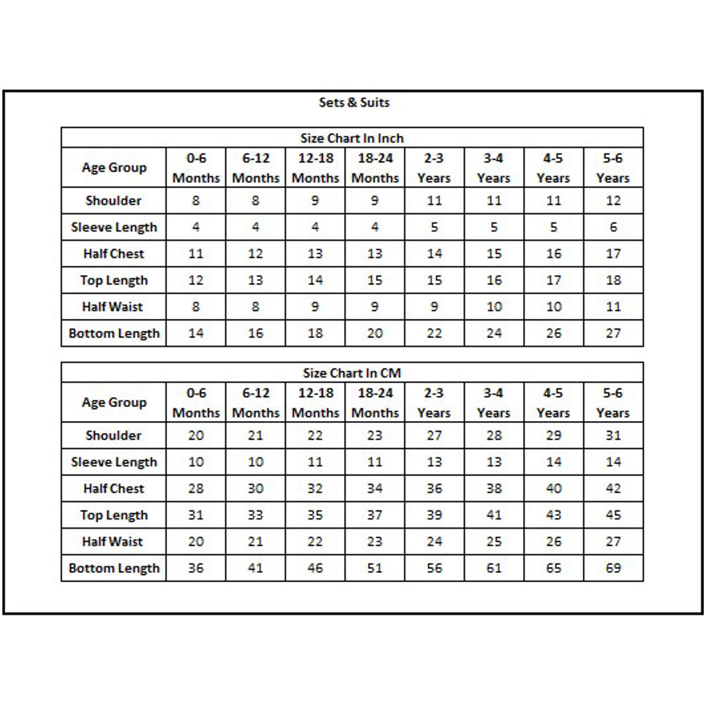 Product Size Chart