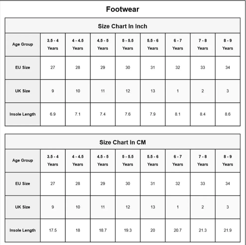 Product Size Chart