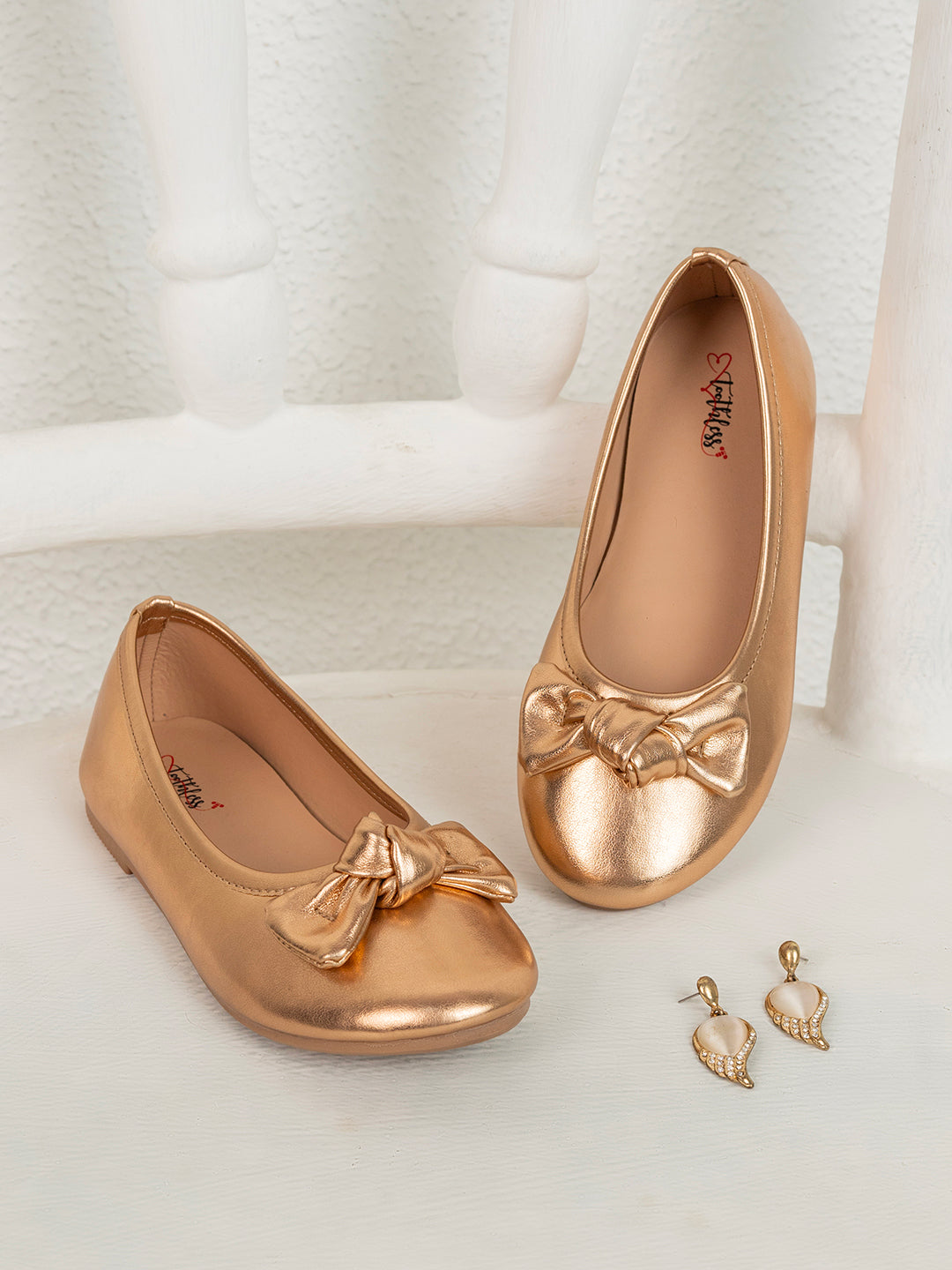 Kids Girls Metallic Ballerinas with Decorative Bow for Festive Occasions