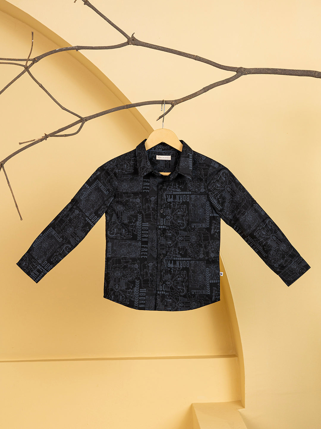 Kids Boys Cotton Blend Full Sleeves Printed Shirt