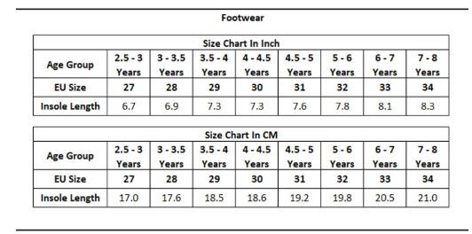 Product Size Chart