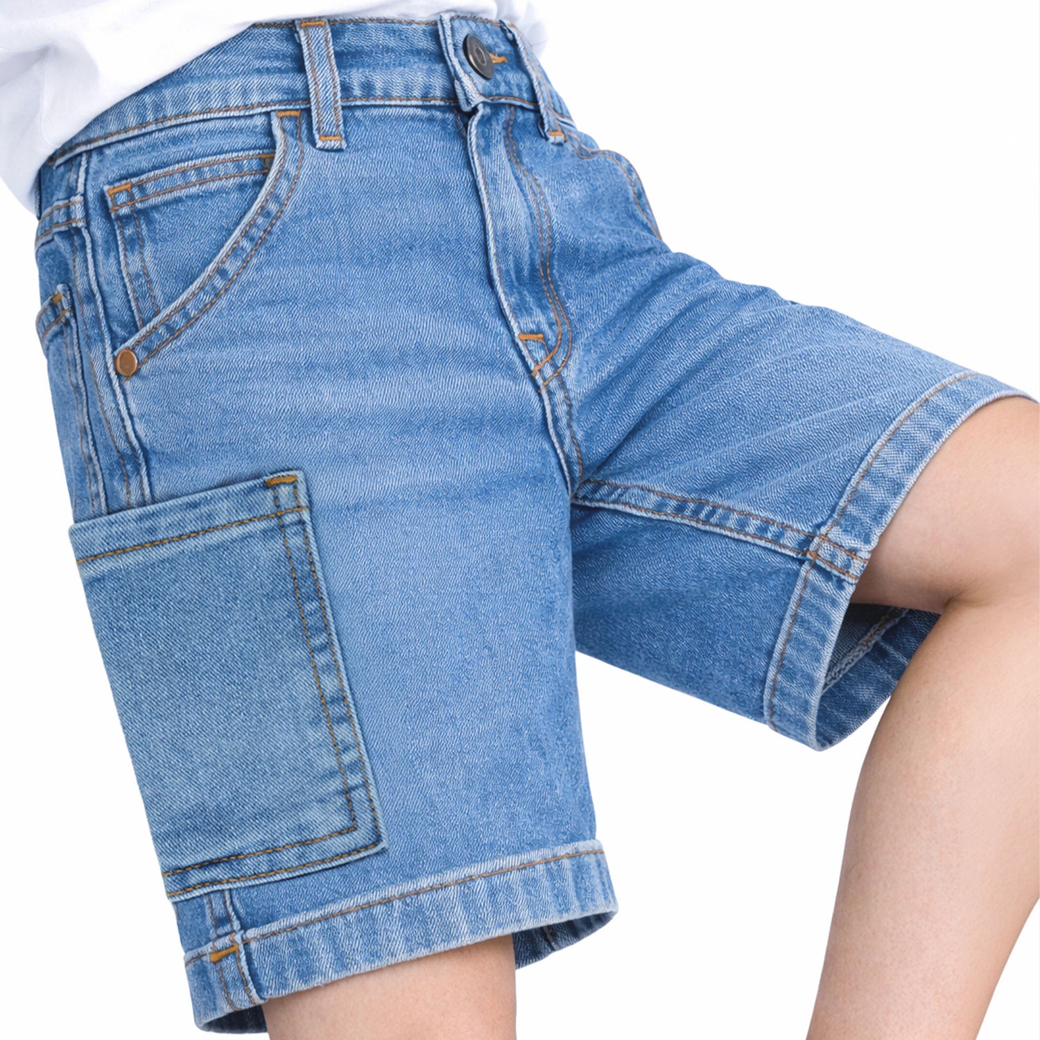 Boys Mid Blue Denim Cargo Bermudas