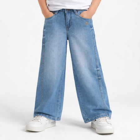 Kids Boys Denim Light Blue Wide Leg Baggy Jeans with Relaxed Fit for Everyday Wear