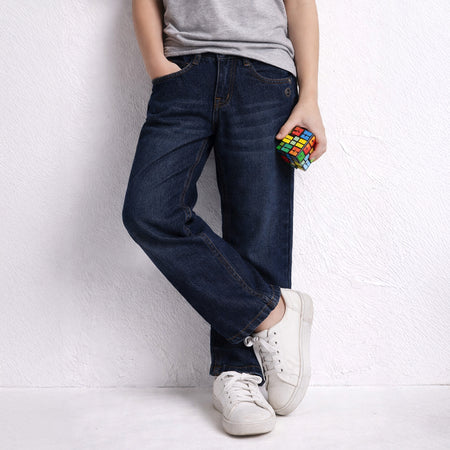 Kids Boys Denim Dark Blue Relaxed Straight Fit Jeans with Soft Wash & All-Day Comfort