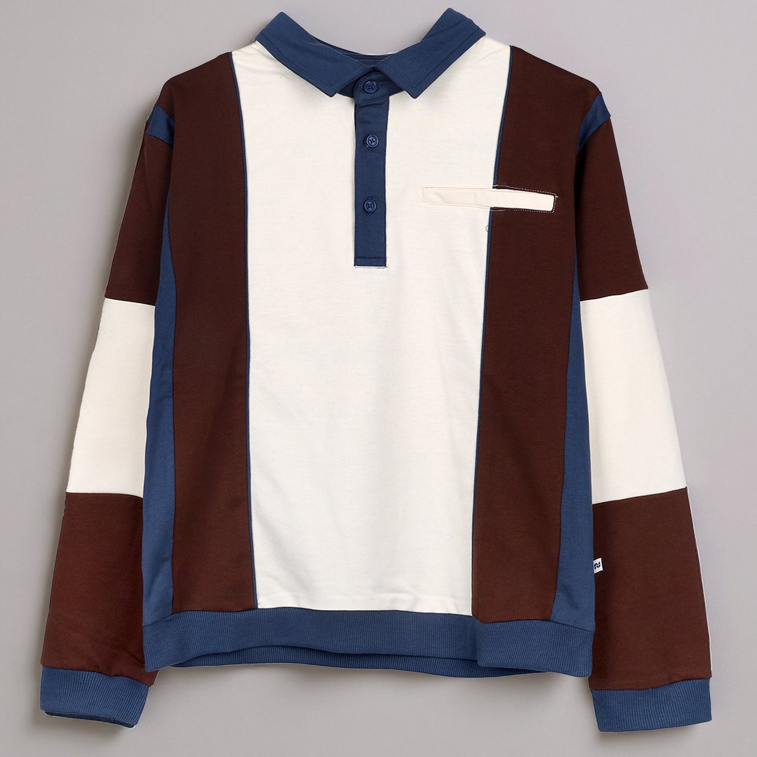 Boys Striped Polo Sweatshirt Contrast Color Block Design  Regular Fit Collared Neck Casual & Comfort Everyday Wear