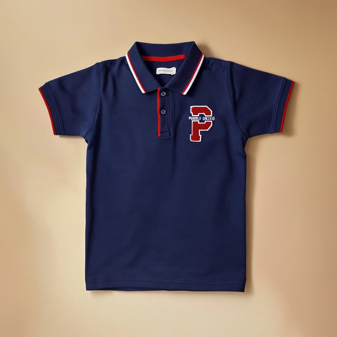 Boys Navy Blue Polo Neck Cotton Regular Casual for Kids T-Shirt