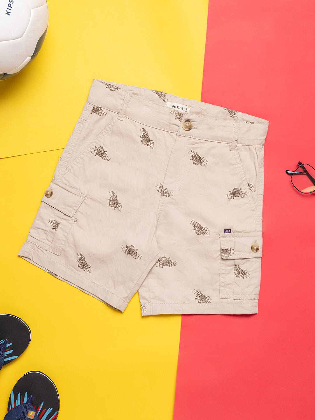 Boys Printed Cargo Shorts Cotton Blend Fabric Knee-Length Shorts with Pockets Daily Casual Wear