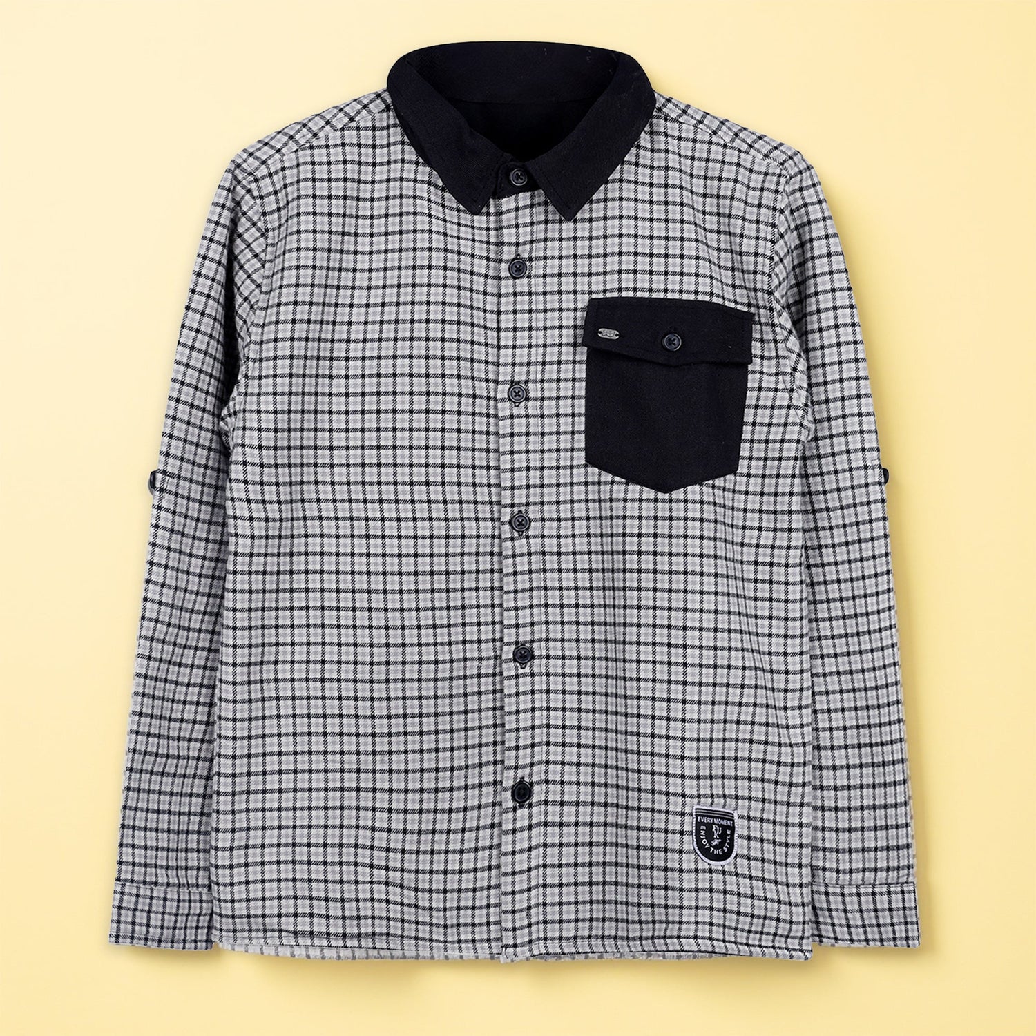 Boys Checked Shirt Full Sleeves Contrast Collar Regular Fit Casual & Comfortable Everyday Wear For Kids