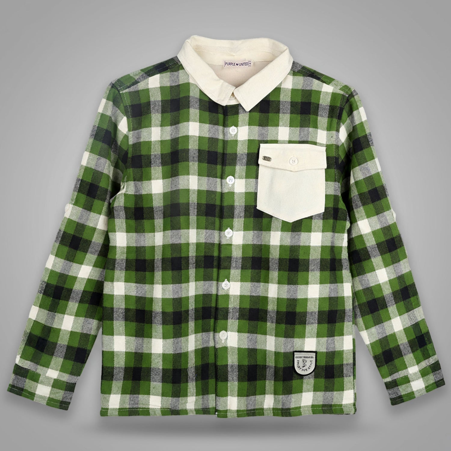 Boys Checked Shirt Full Sleeves Contrast Collar Regular Fit Casual & Comfortable Everyday Wear For Kids