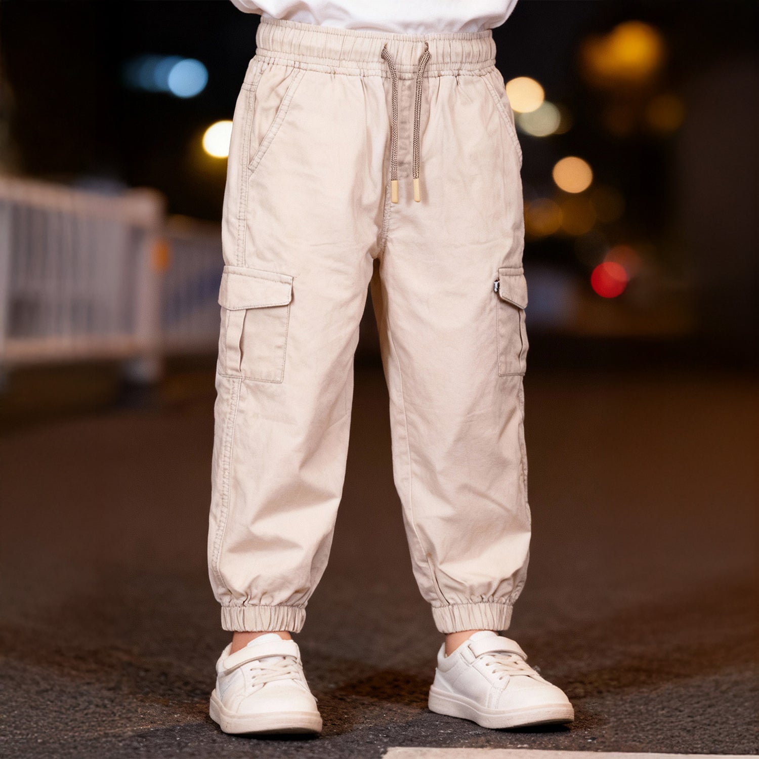 Boys Beige Trouser Multi Pocket Trousers Casual Mid Rise