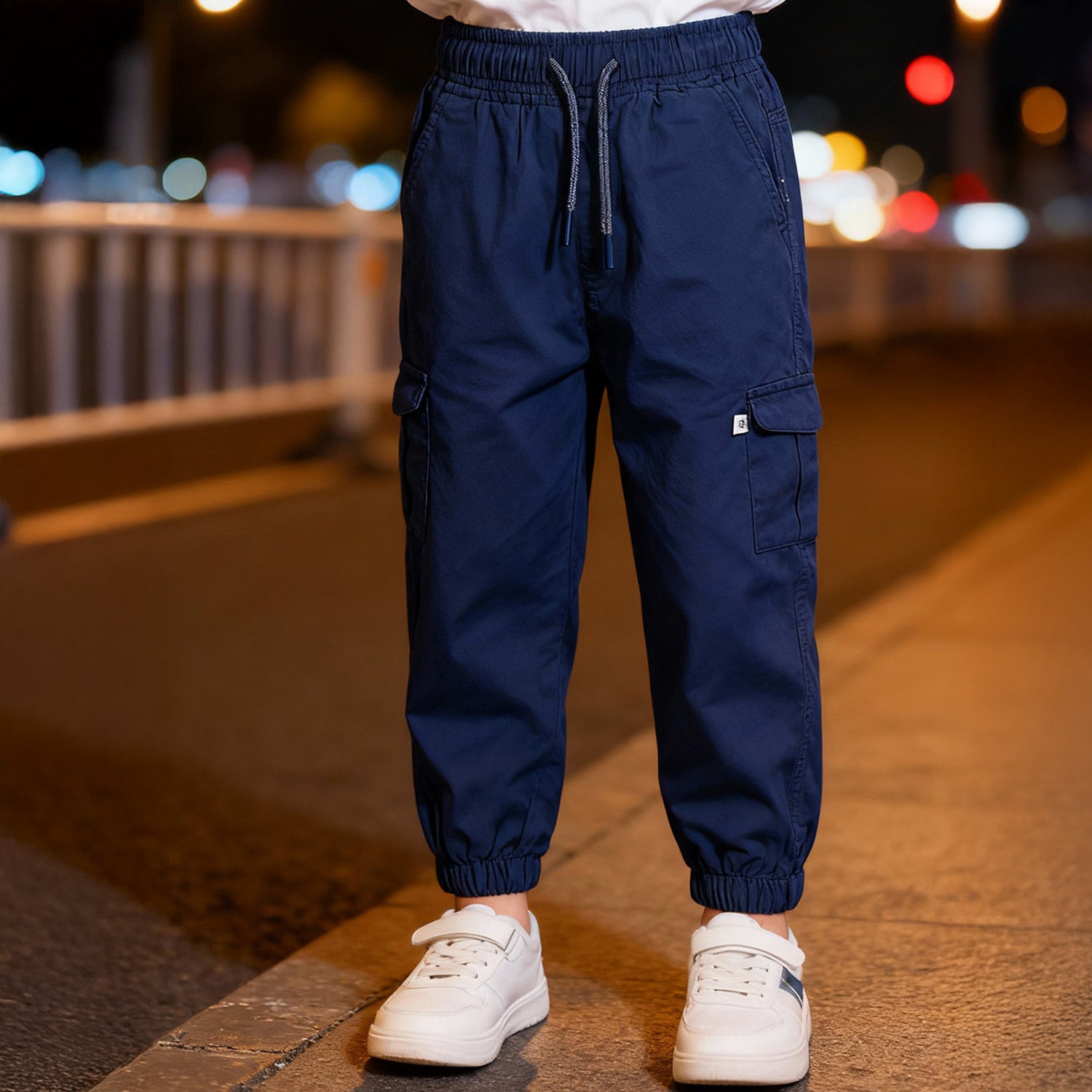 Boys Dark Blue Trouser Multi Pocket Trousers Casual  Mid Rise