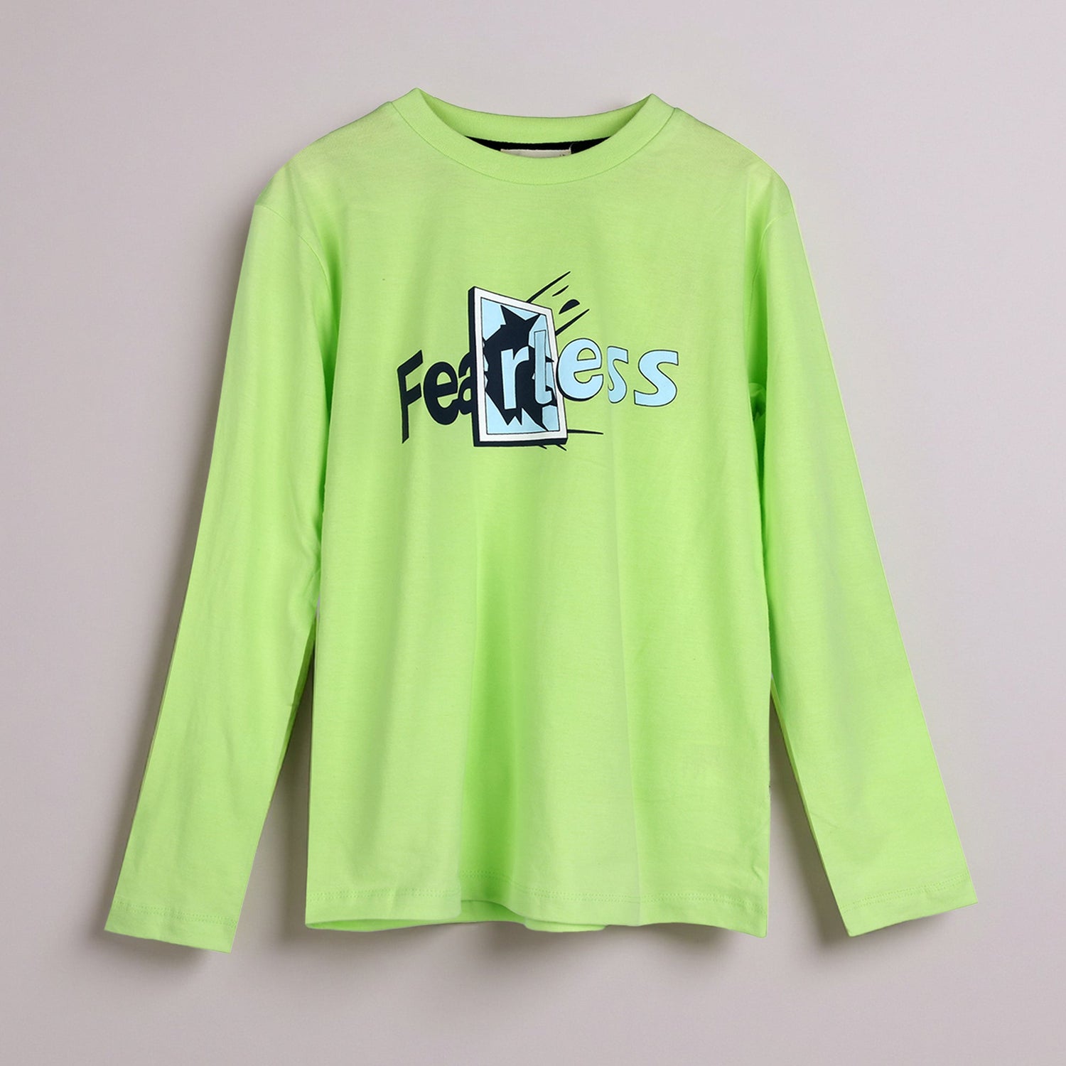 Boys Graphic T-Shirt Casual Full Sleeves Crew Neck Printed "Fearless" Single Jersey Everyday Wear For Kids