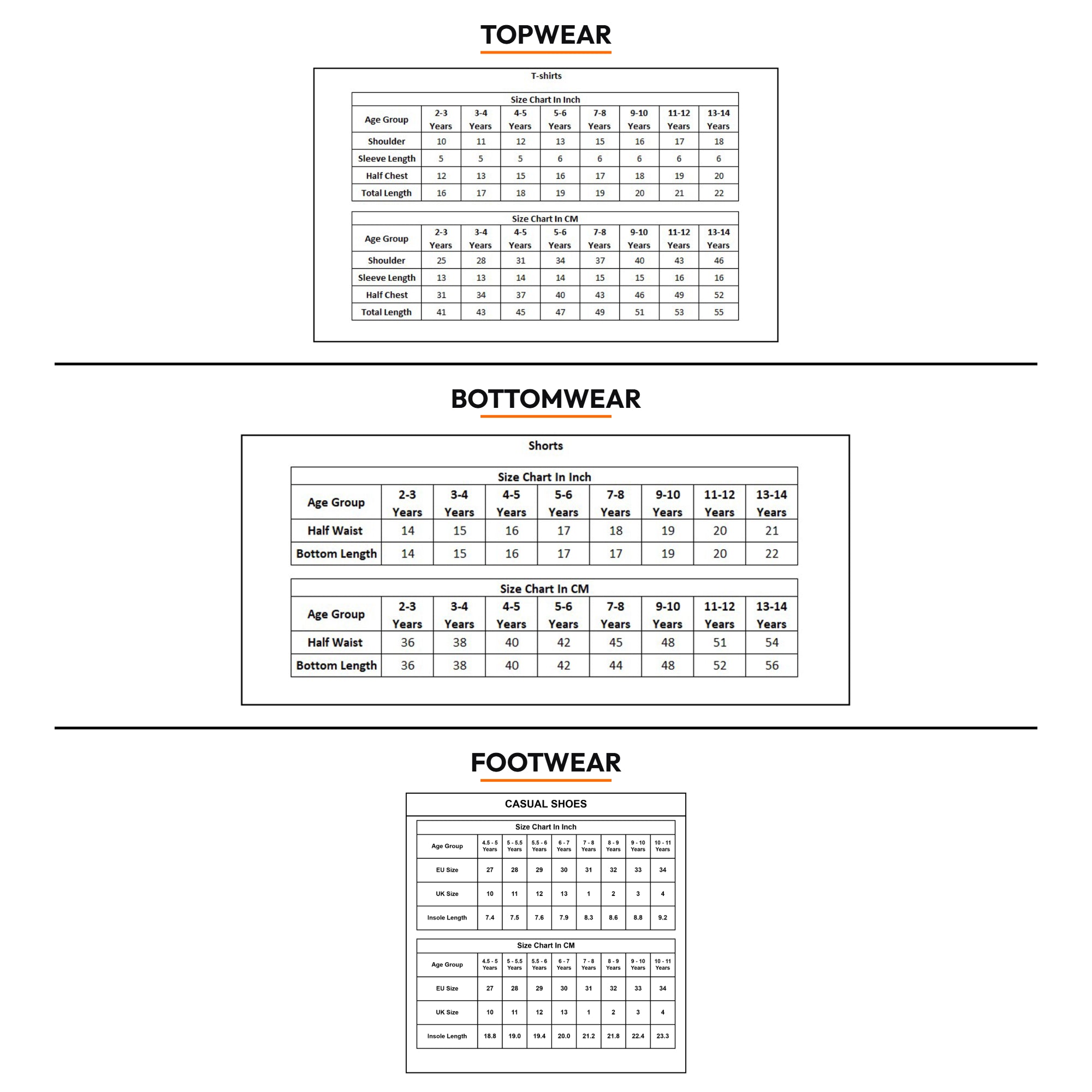 Product Size Chart
