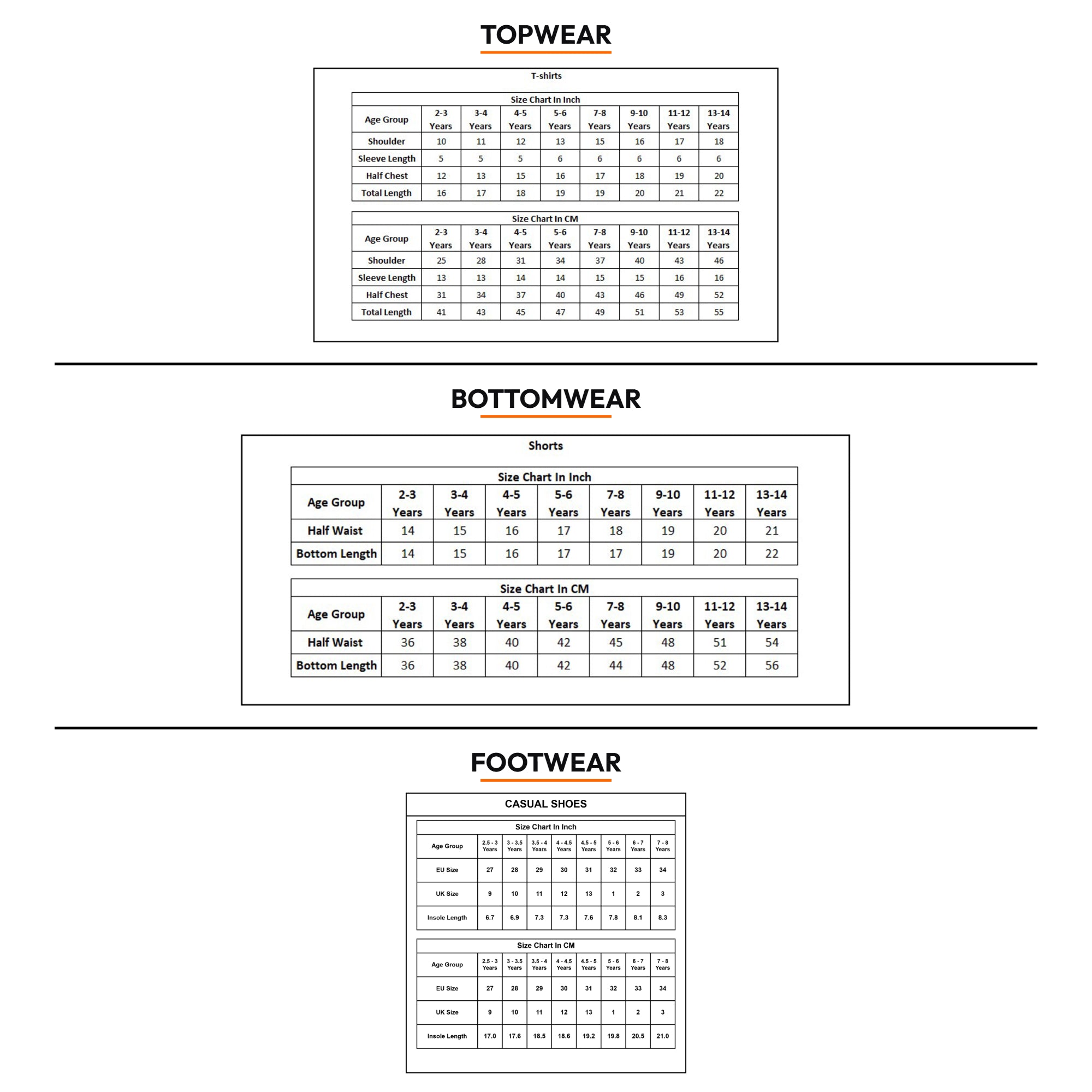 Product Size Chart