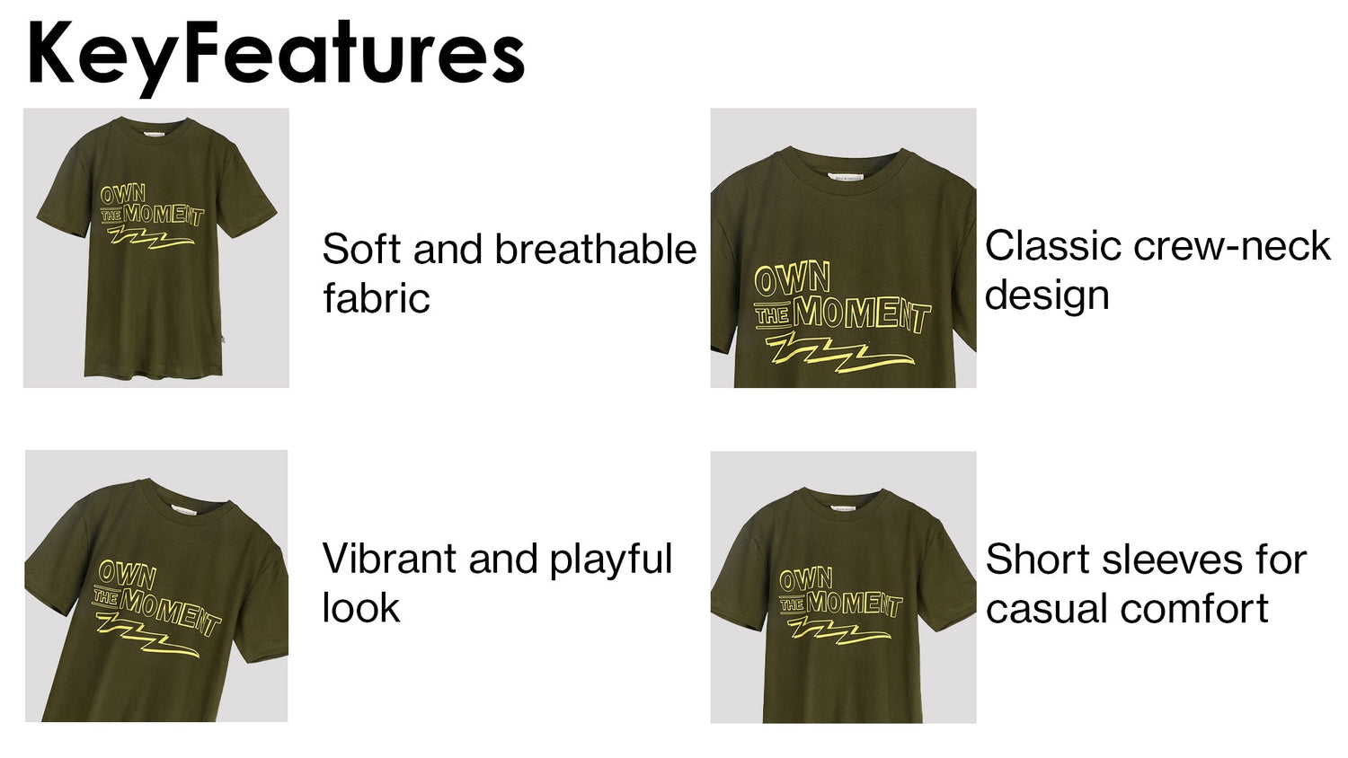 Boys Graphic T-Shirt Casual Half Sleeves Crew Neck Bold “OWN THE MOMENT” Design Everyday Wear For Kids