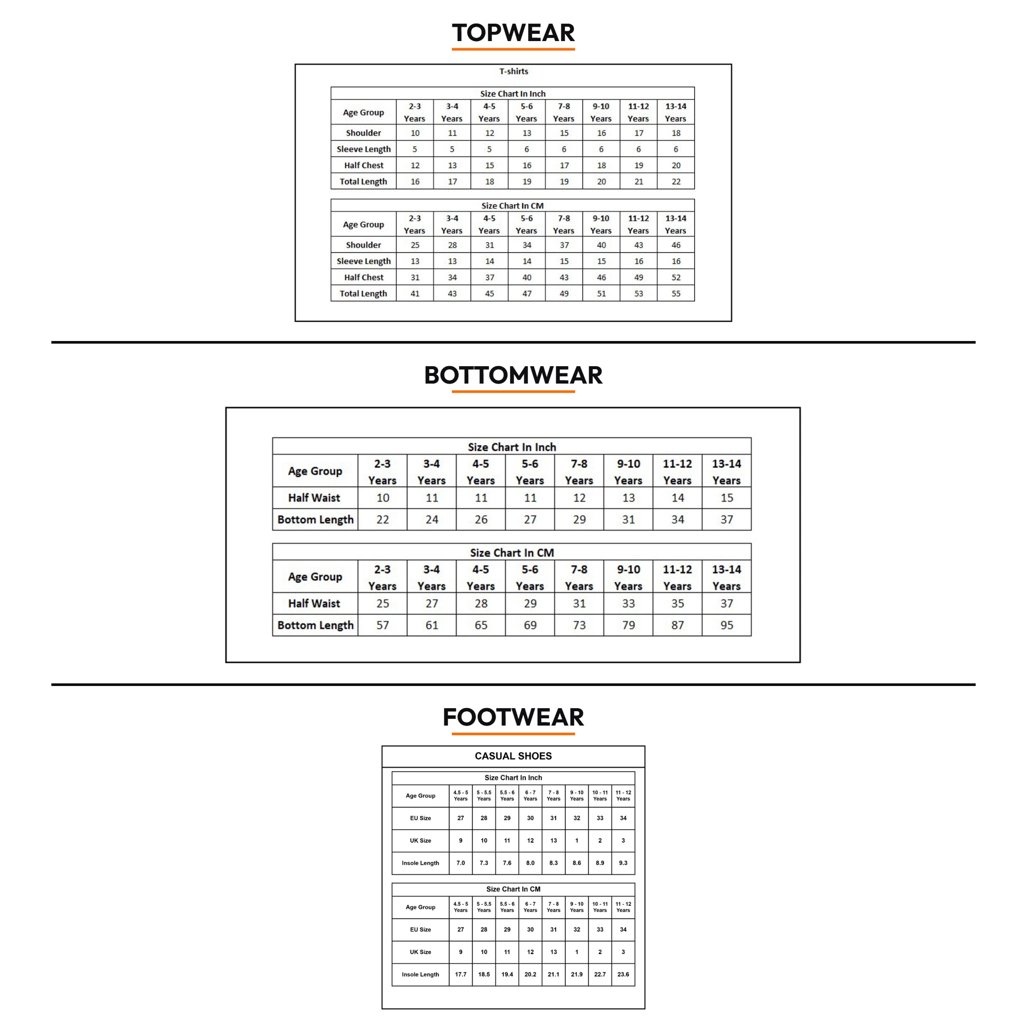 Product Size Chart