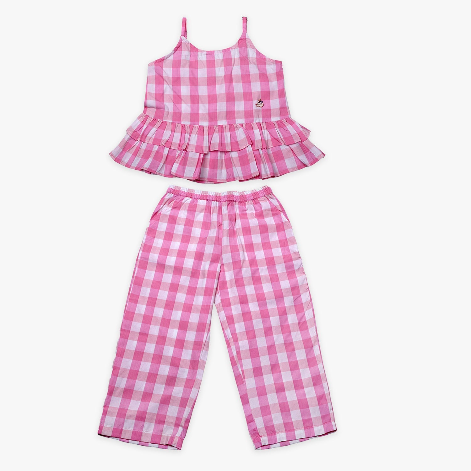 Kids Girls Checkered Cotton Co-ord Set with Elastic Waist
