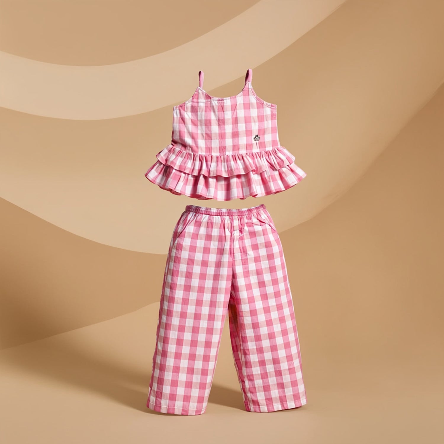 Kids Girls Checkered Cotton Co-ord Set with Elastic Waist