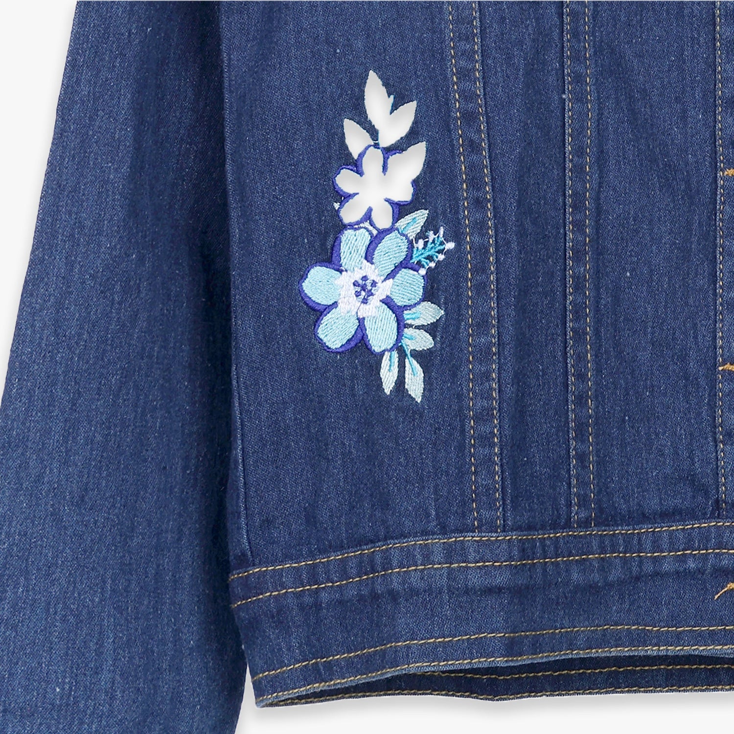 Girls Floral Patchwork Denim Jacket