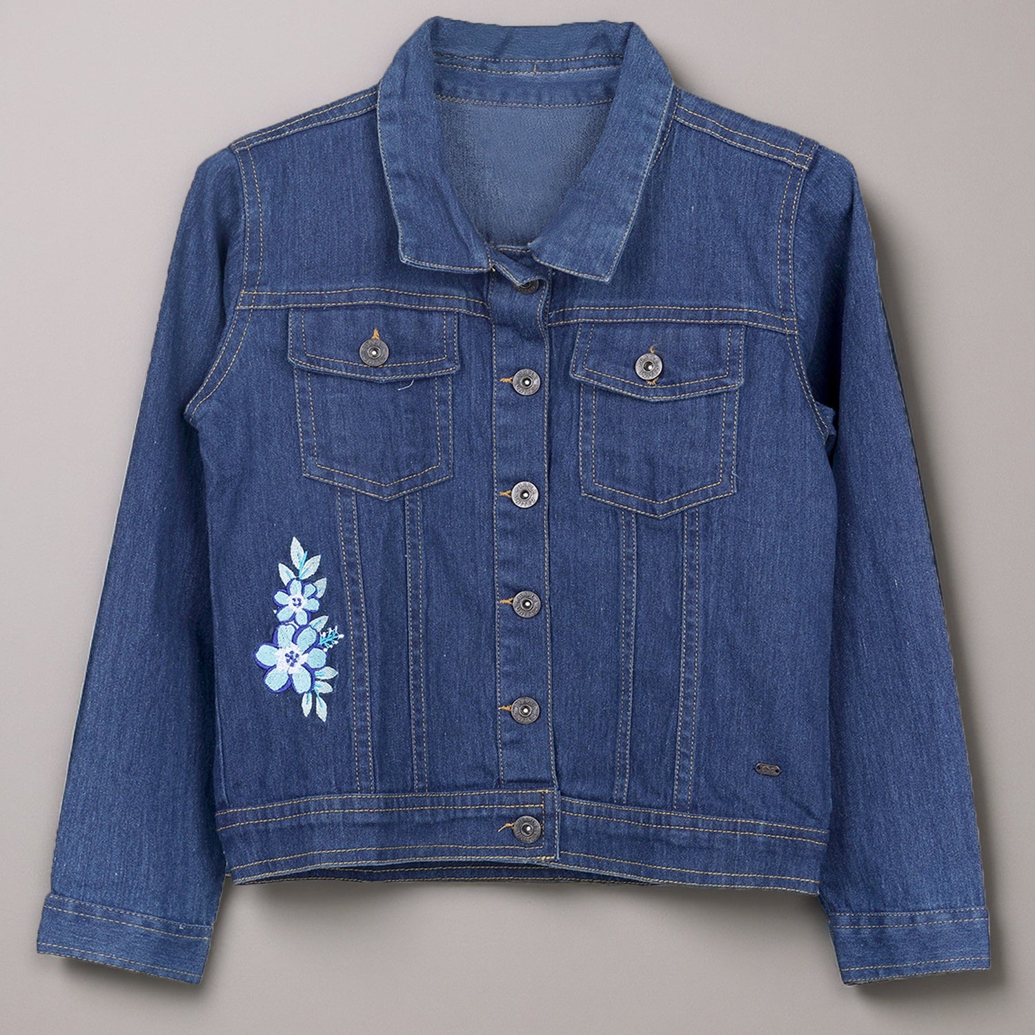 Girls Floral Patchwork Denim Jacket