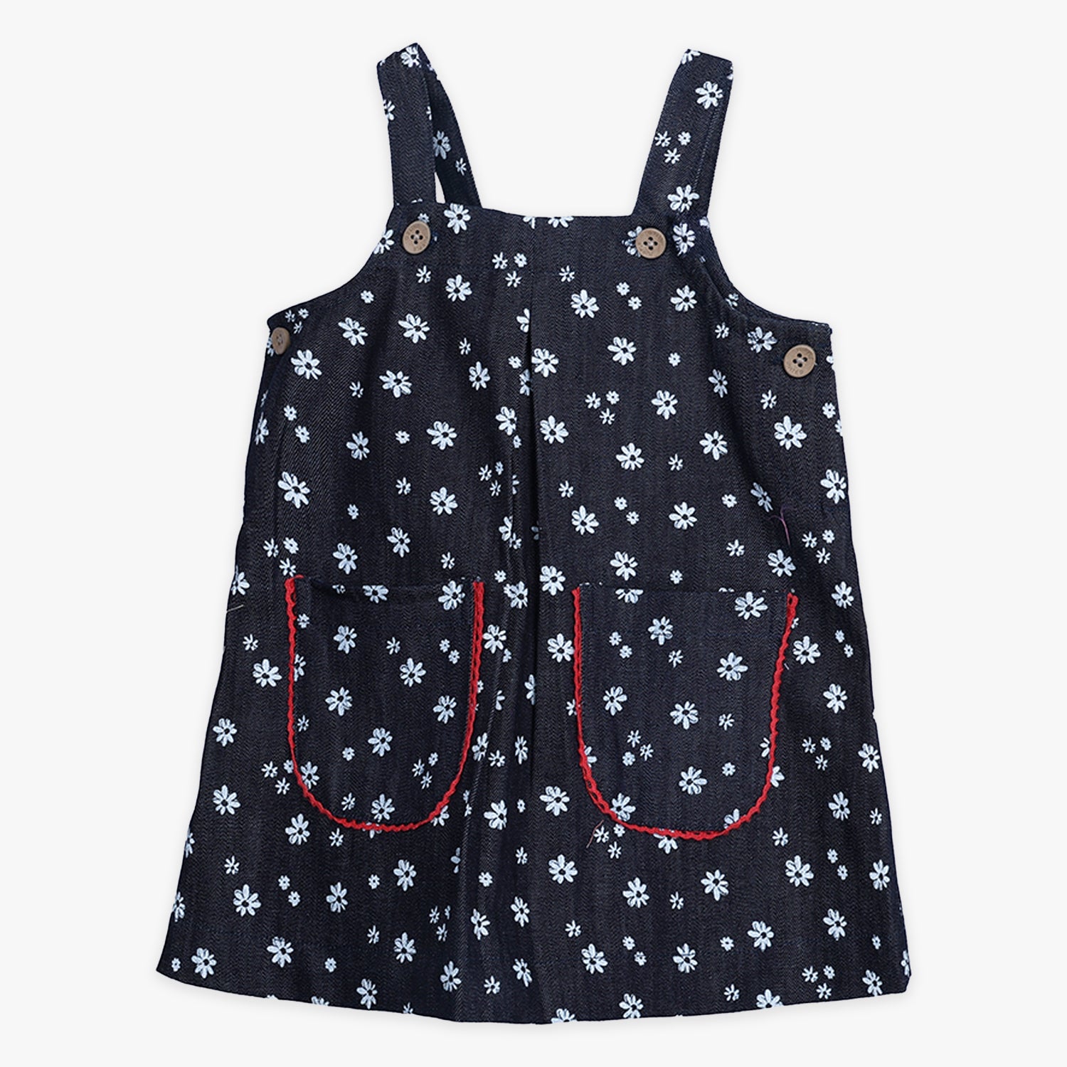 Kids Girls Denim Sleeveless Floral Printed Dungaree with Front Pockets