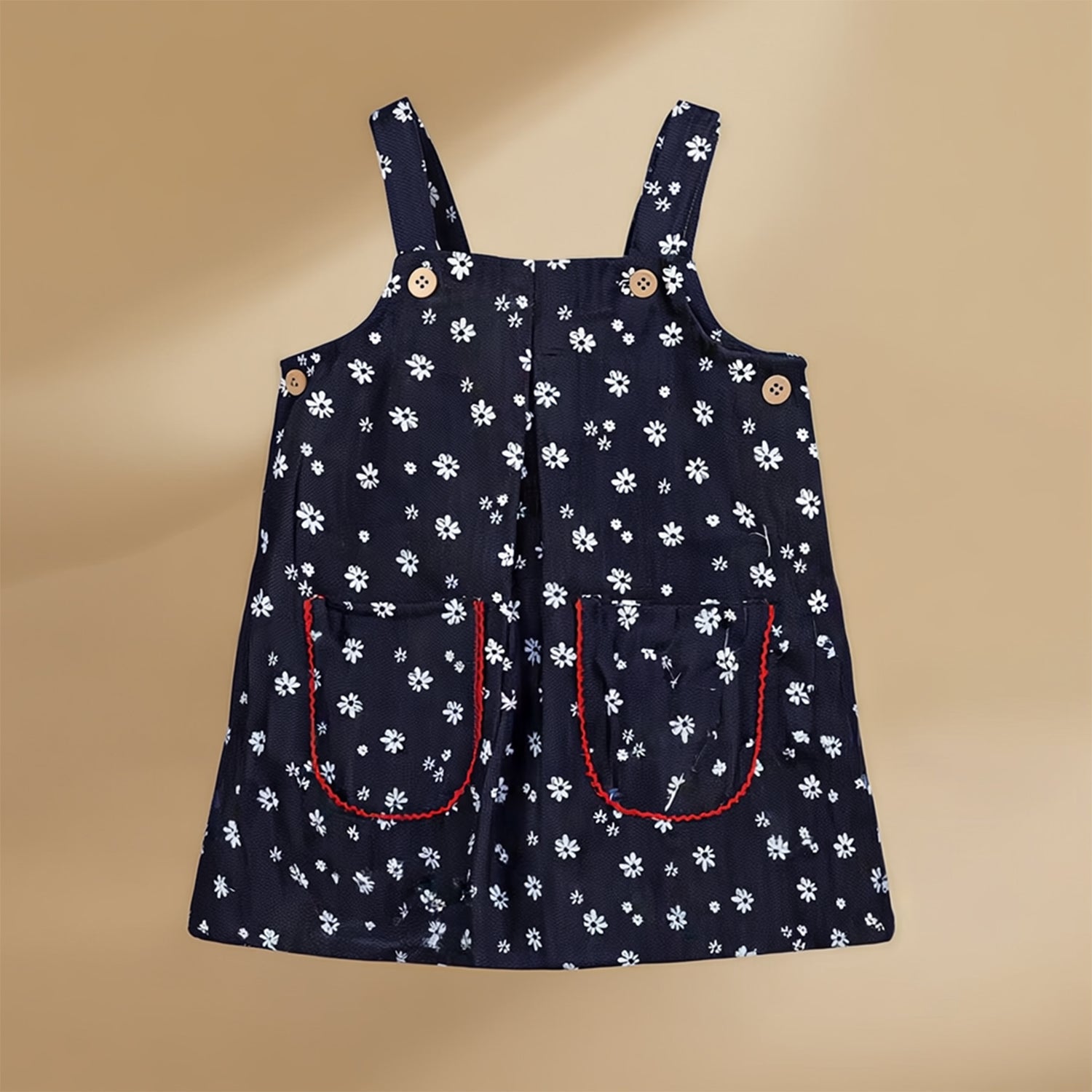 Kids Girls Denim Sleeveless Floral Printed Dungaree with Front Pockets