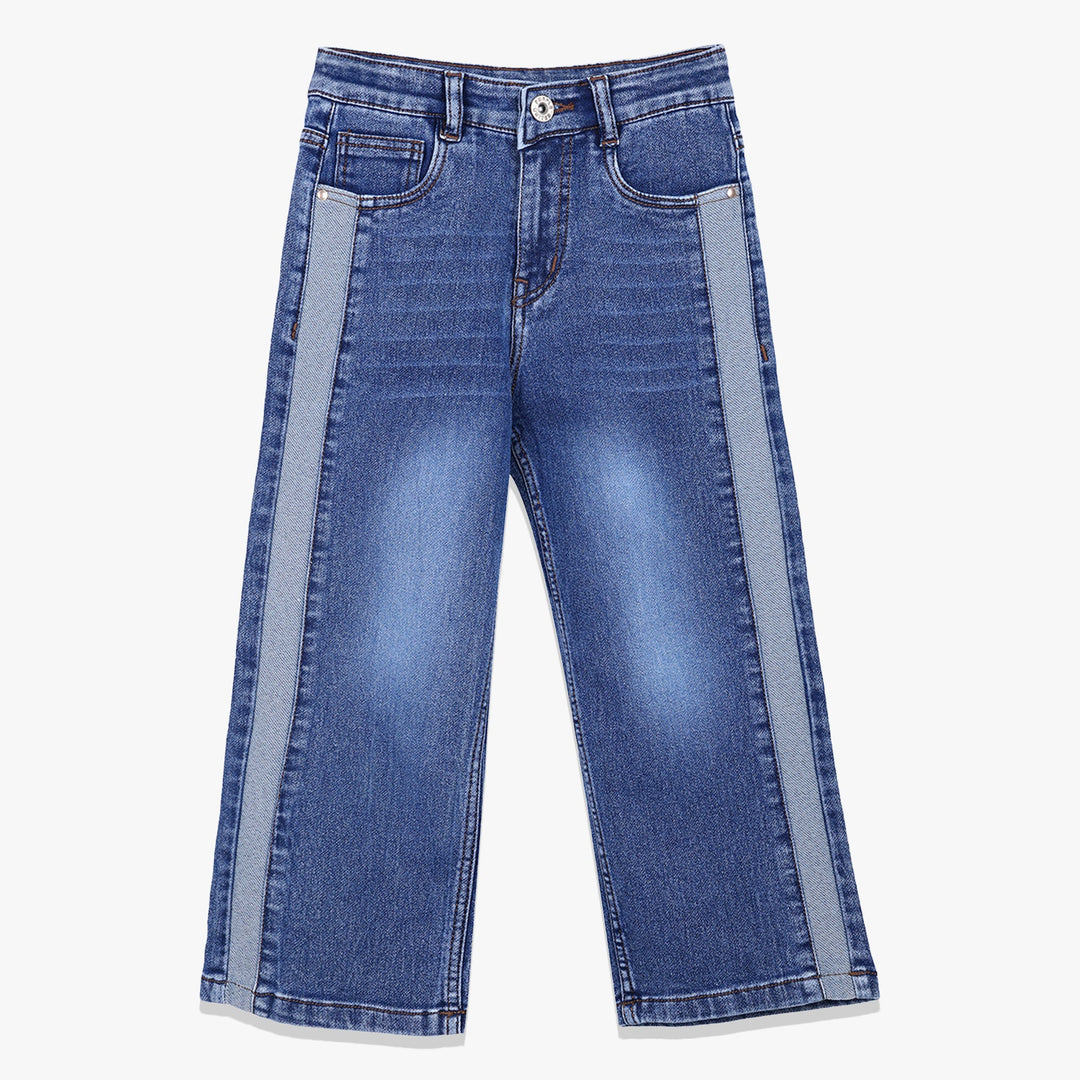 Kids Girls Denim Wide Leg Jeans with Button & Zip Closure