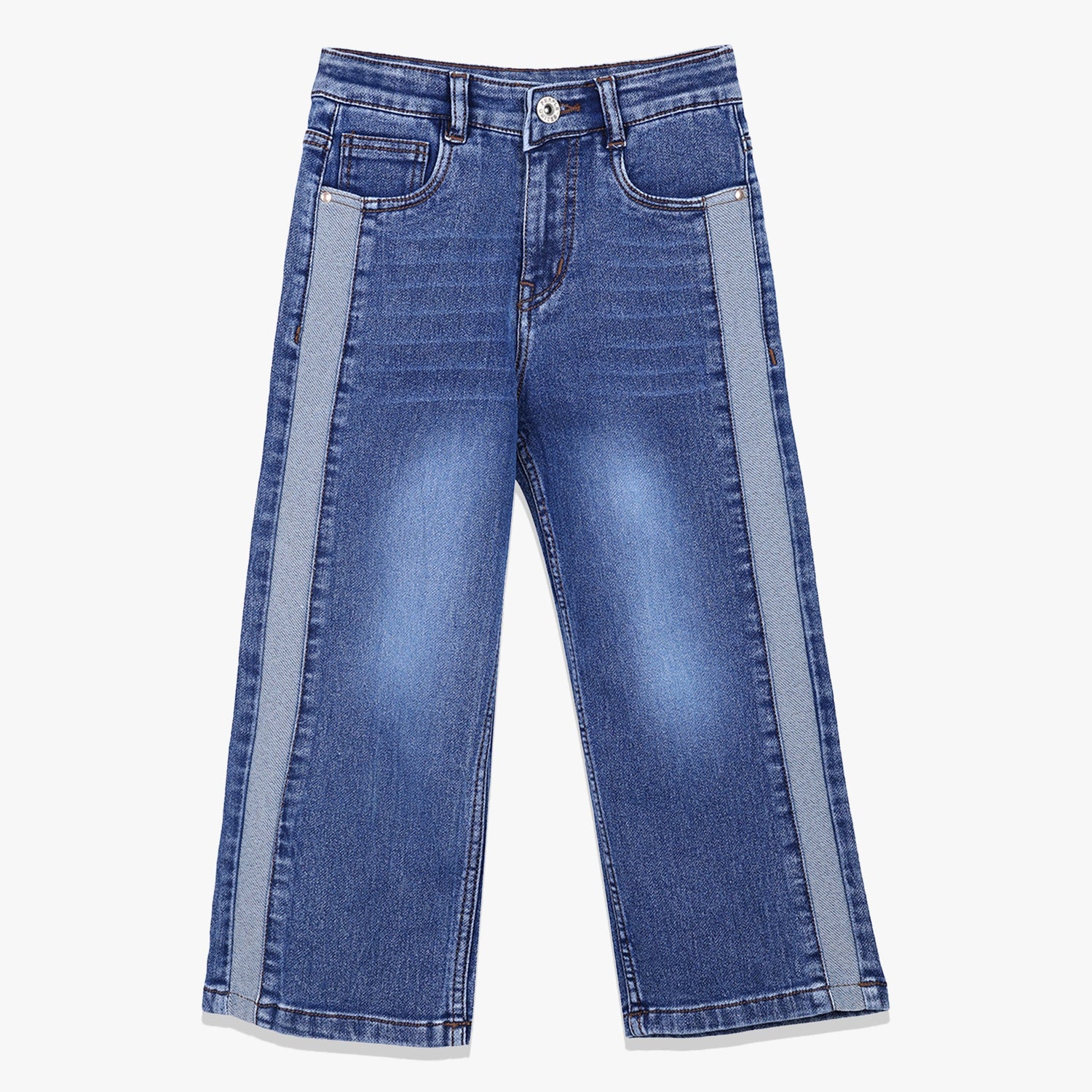 Kids Girls Denim Wide Leg Jeans with Button & Zip Closure