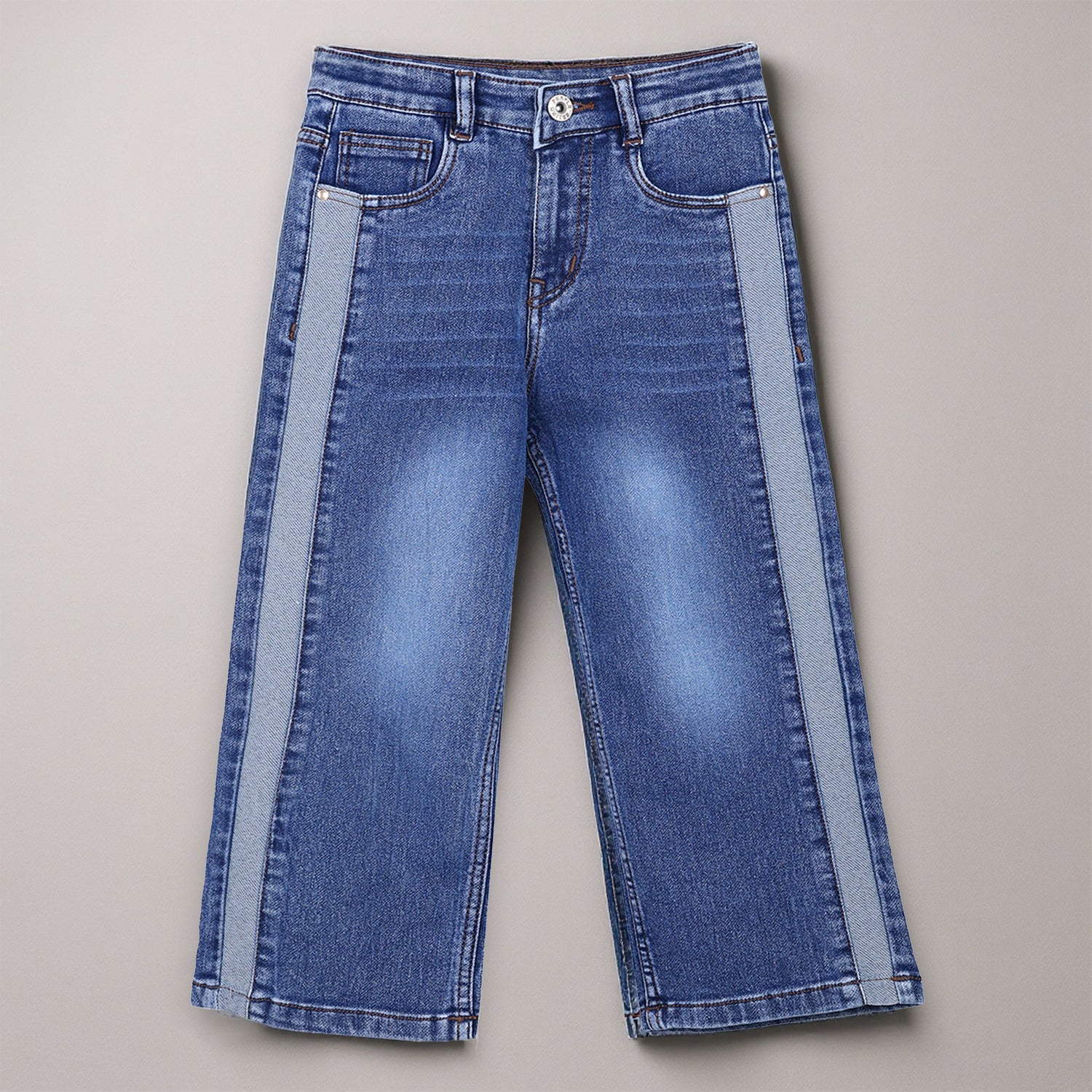 Girls Denim Wide Leg Button Closure Casual Jeans For Kids