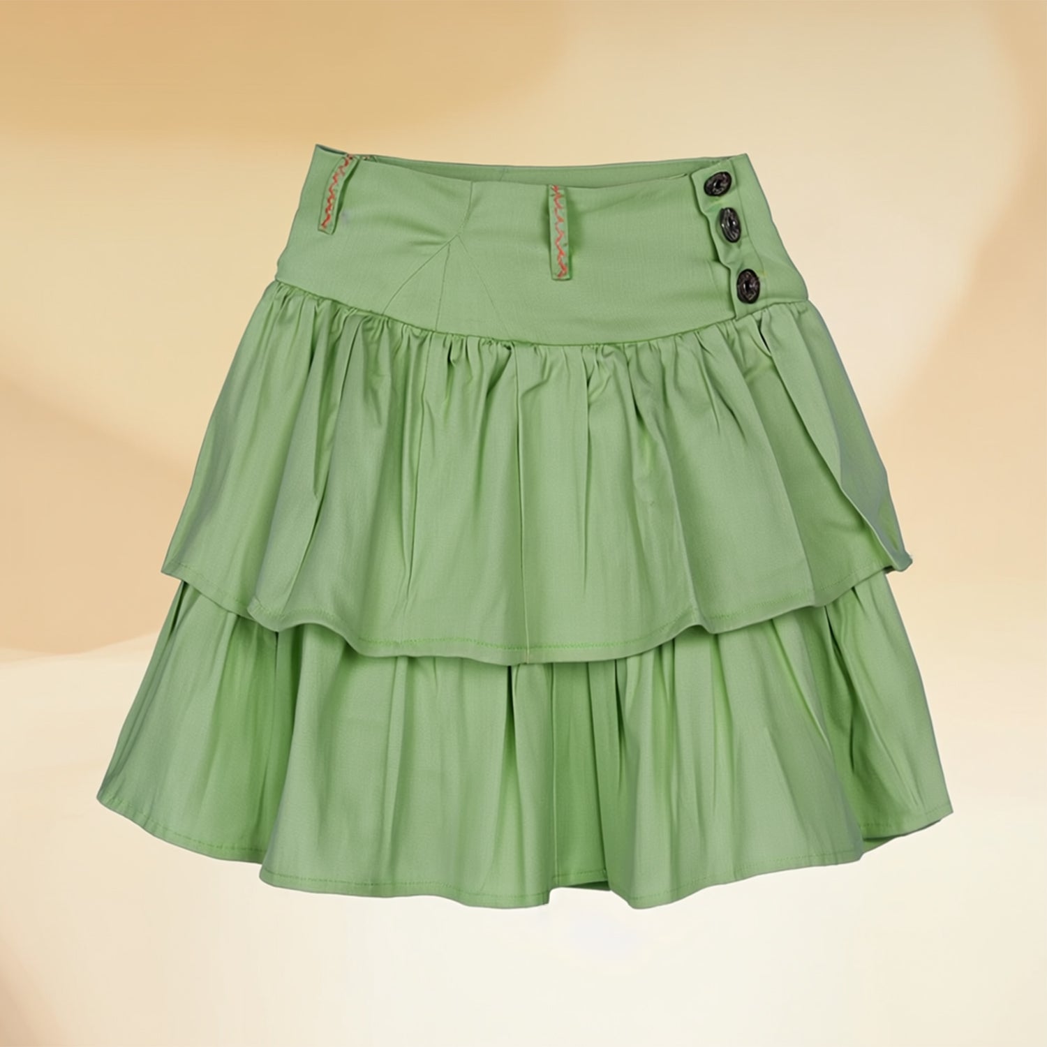 Girls Green Layered Skirt Tiered Ruffled Skirt Premium Cotton Denim Fabric Stylish Design for All-Day Comfort & Play  Stylish & Casual Wear