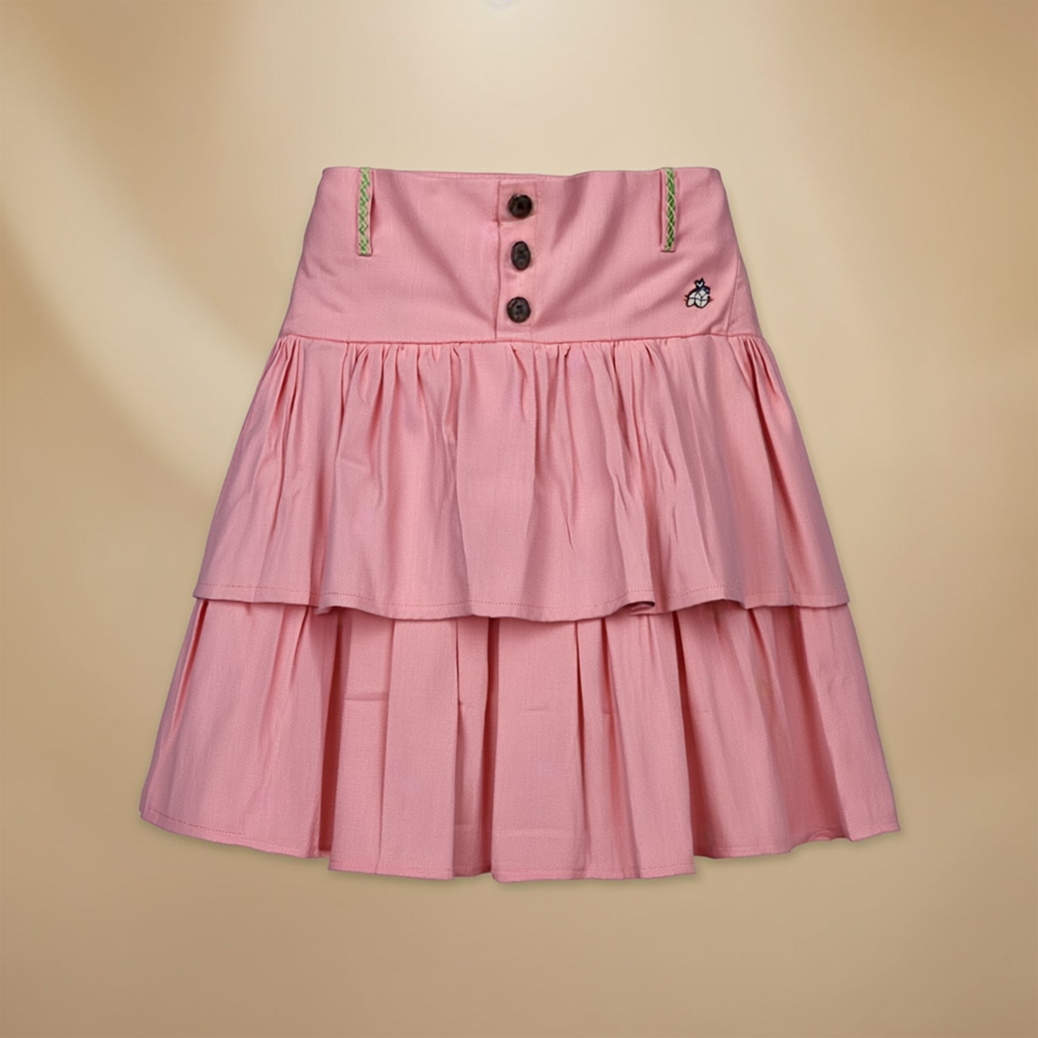 Girls Light Pink Layered Skirt Tiered Ruffled Skirt Premium Cotton Denim Fabric Stylish Design for All-Day Comfort & Play  Stylish & Casual Wear