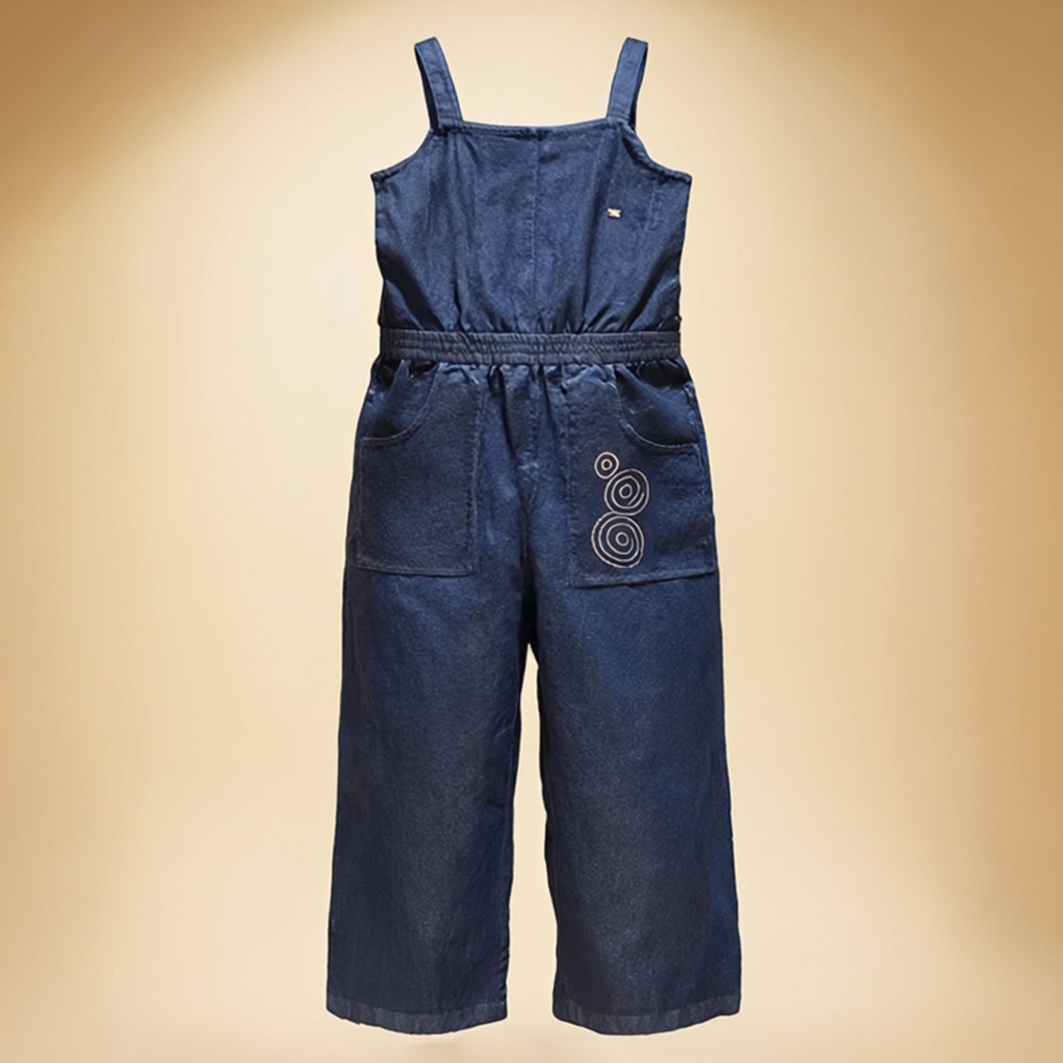 Girls Dark Blue Denim Jumpsuit Sleeveless Stylish Dark Blue Cotton-Rich Dungaree Embroidery & Front Pockets Jumpsuit for Kids