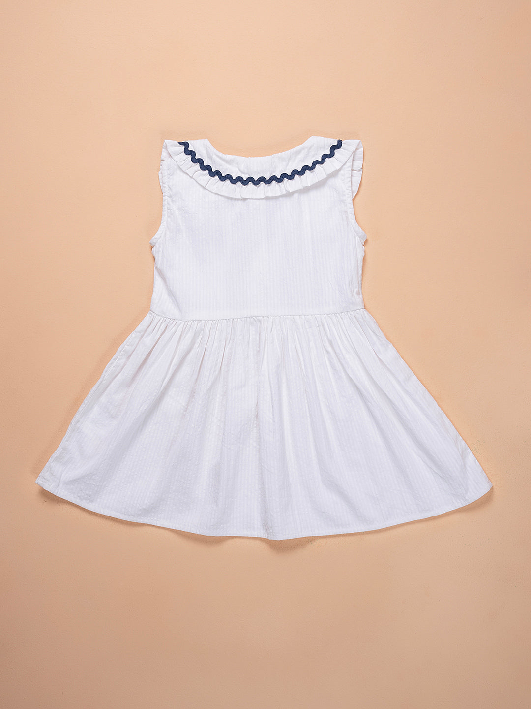 Kids Girls Cotton Sleeveless Dress with Scalloped Peter Pan Collar