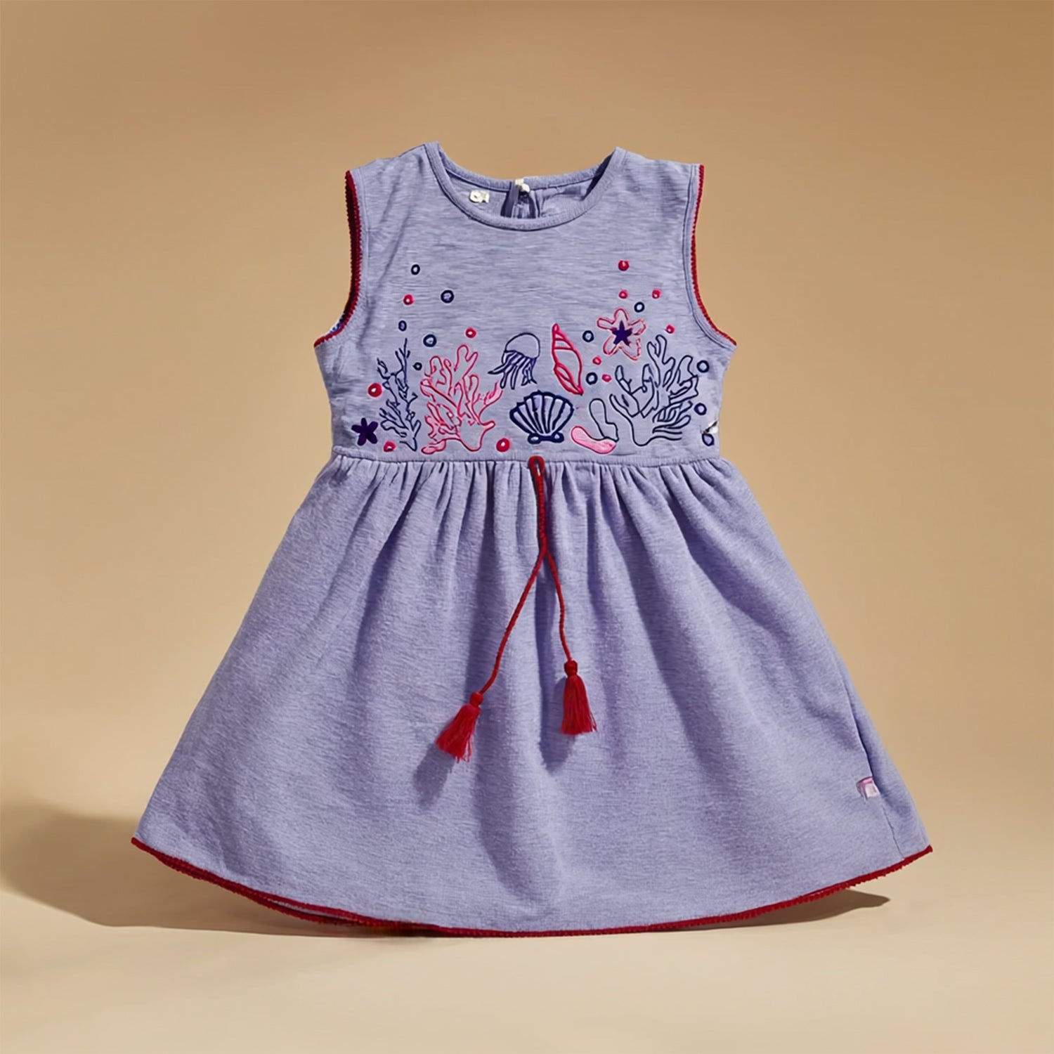 Girls Grey Melange Sleeveless Fit & Flare Drawstring Waist Casual Dress