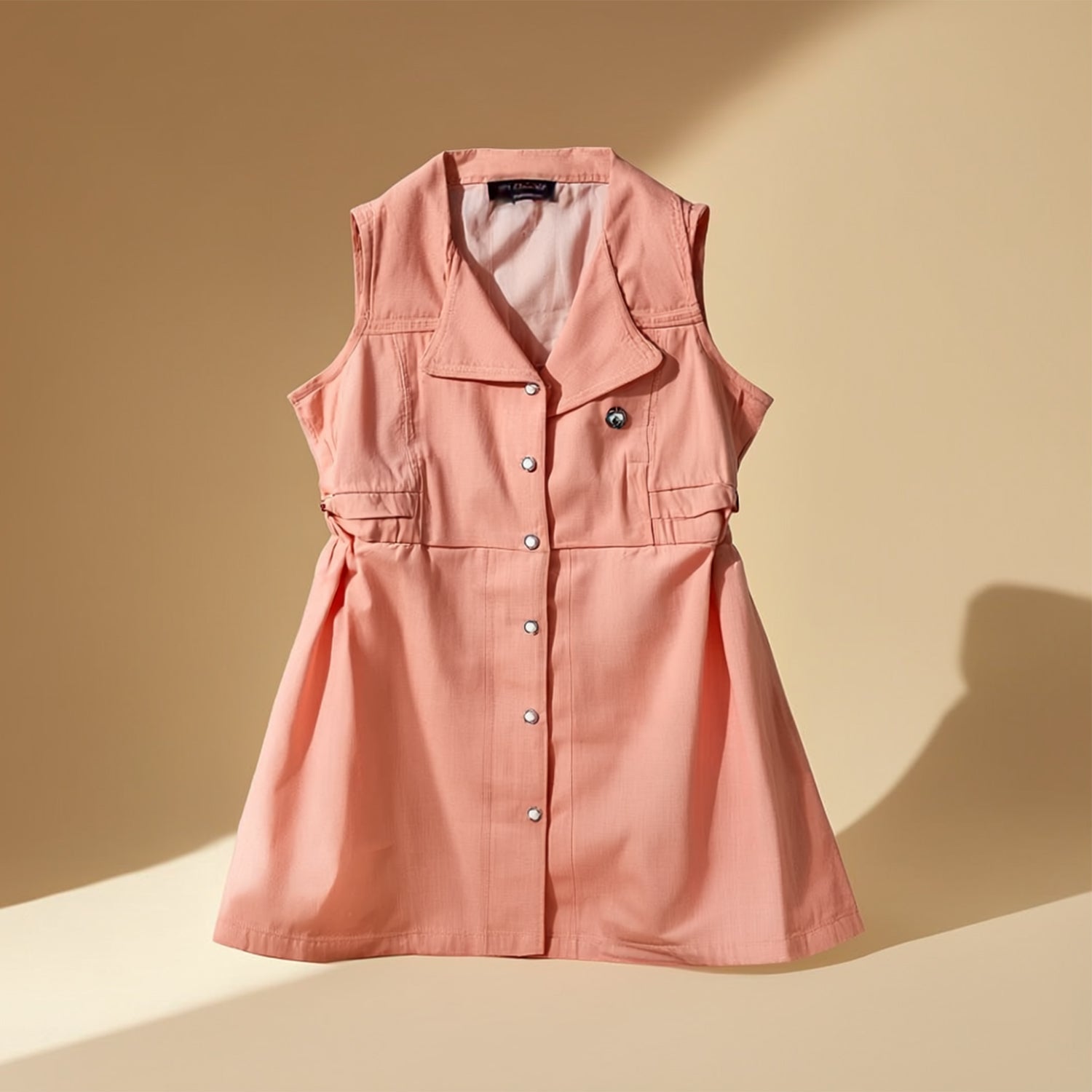 Girls Peach Sleeveless Collared Neck Fit & Flare Casual Summer Wear Dress